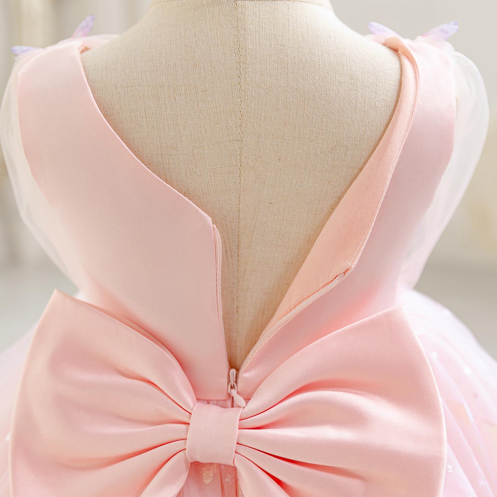 IDOPIP Bebé Niña Sin Mangas V - Cuello Tul Tutú Vestido Princesa Flor Chica Vestido Arco Elegante Cumpleaños Celebración Formal Fiesta Vestido De Fiesta