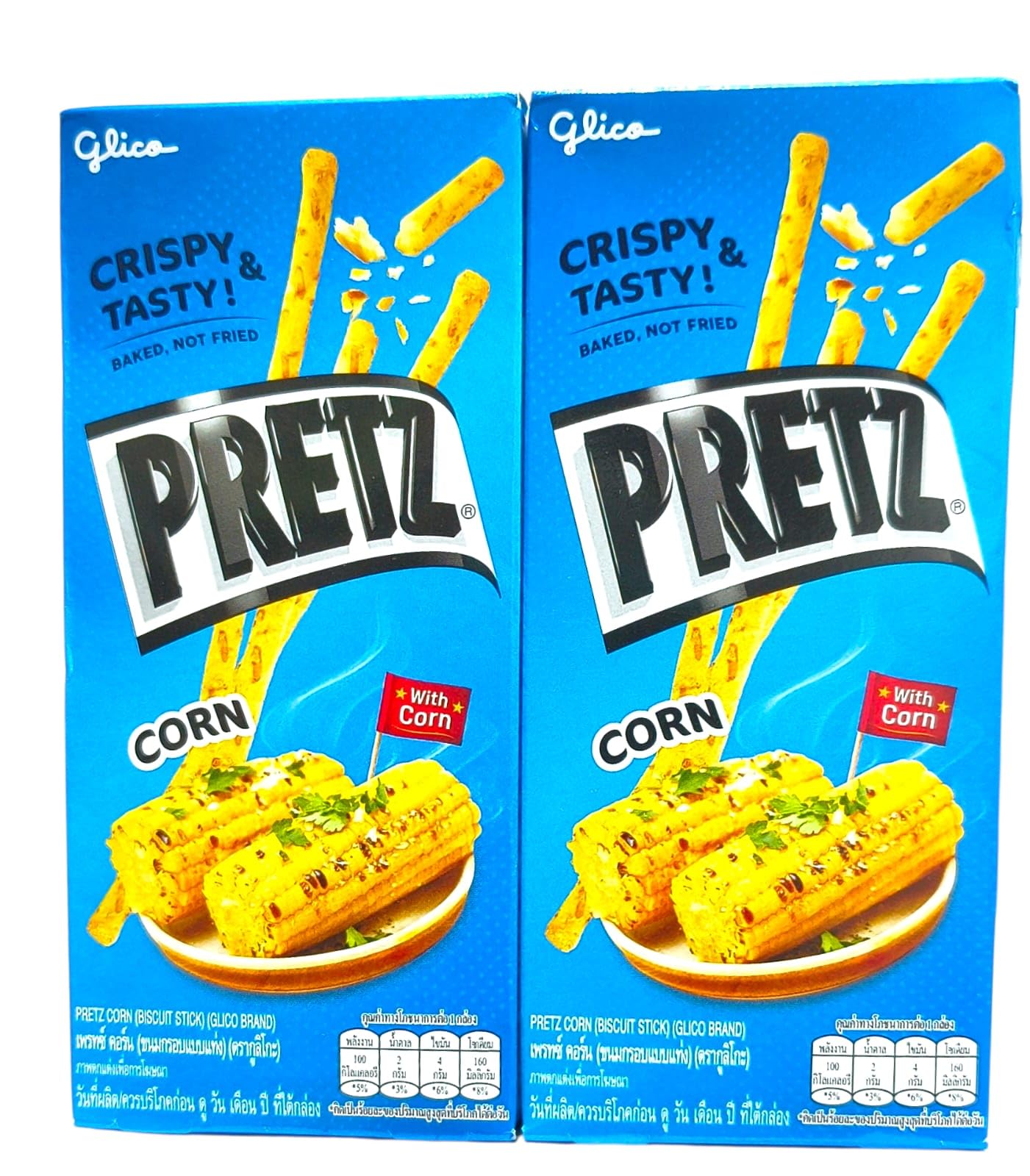 Glico Pretzel Stick Sweet Corn Flavour 22gm, Thai Taste, Baked Not Fried, (Pack of 2pcs X 22gm each)