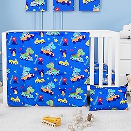 Cloele Dinosaur Crib Bedding Sets for Boys - 3 Piece Standard Size Baby Bedding Set Includes Crib Comforter Fitted Sheet Toddler Pillowcase - Nursery Bedding Set for Boys and Girls