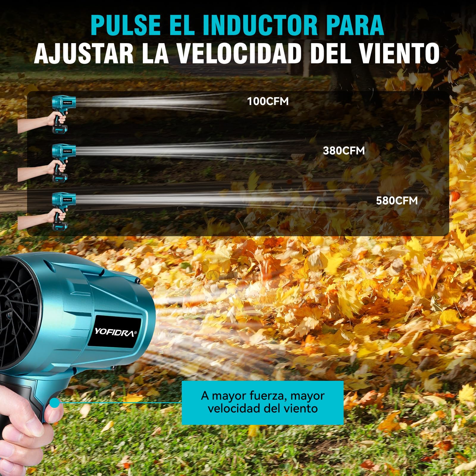 Yofidra Soplador de Hojas, 576 km/h Soplador Aspirador de Hojas, Soplador con 2 Baterías de 3,0 Ah, 28.000 RPM, Soplador de Hojas Eléctrico, Soplador a Batería para Burbujas Coches Hojas Nieve Polvo