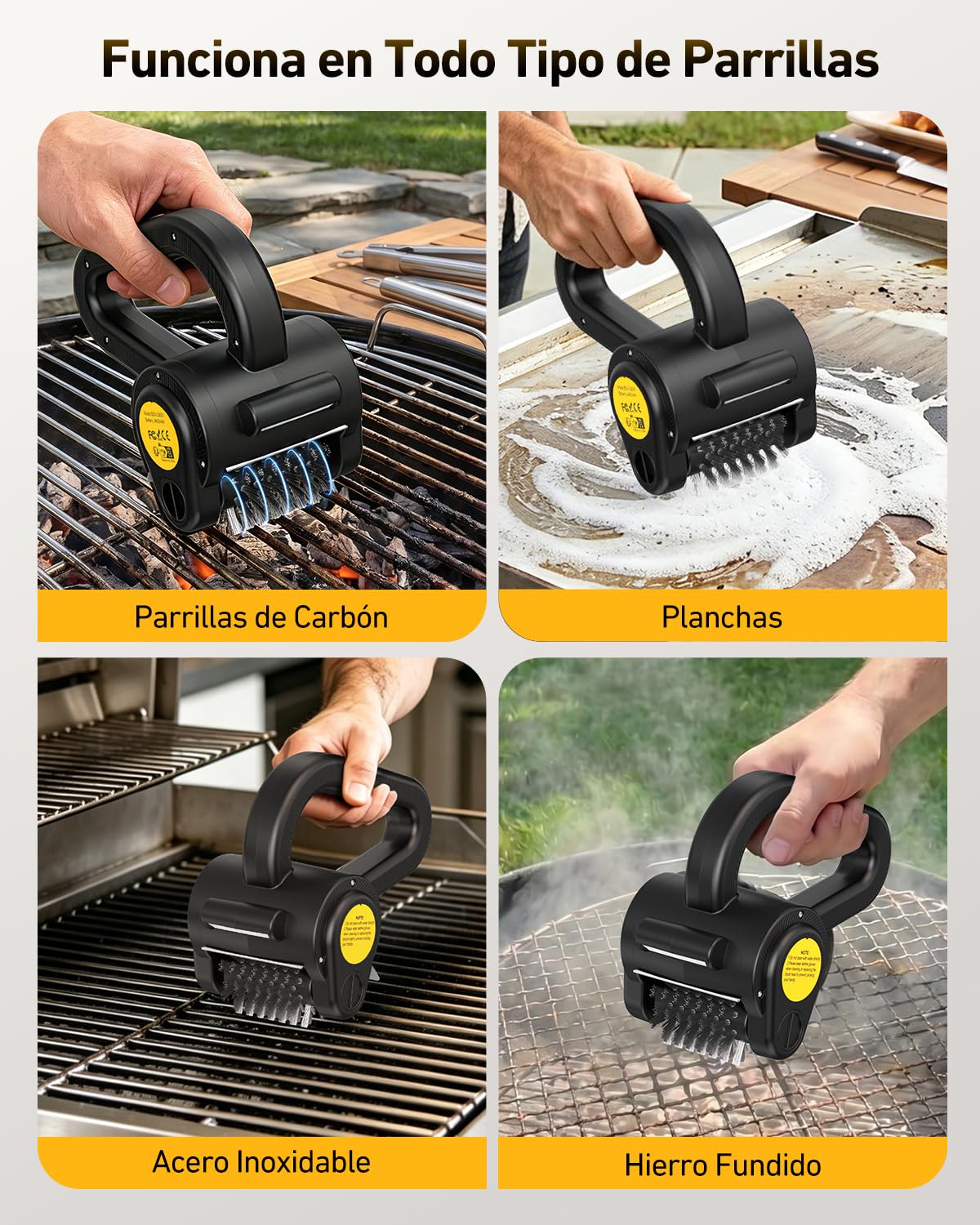 Cepillo Eléctrico para Barbacoa, Limpiador de Parrilla Inalámbrico Recargable con Cabezal Acero Inoxidable, Luz LED, 150 Min de Autonomía, 4400mAh Electric Grill Brush BBQ para Todo Tipo de Parrilla