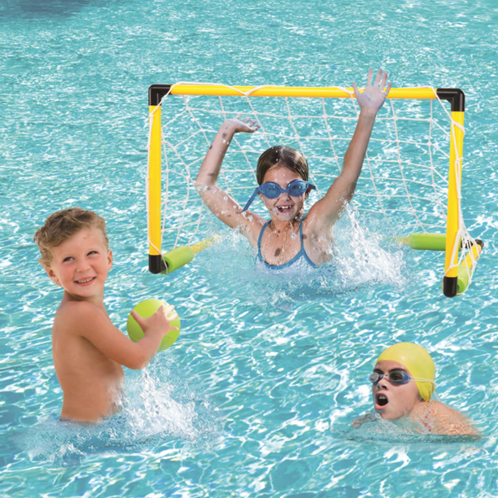 Aro de Baloncesto Flotante para Piscina 2 en 1 con Portería de Fútbol Desmontable 2 Bolas