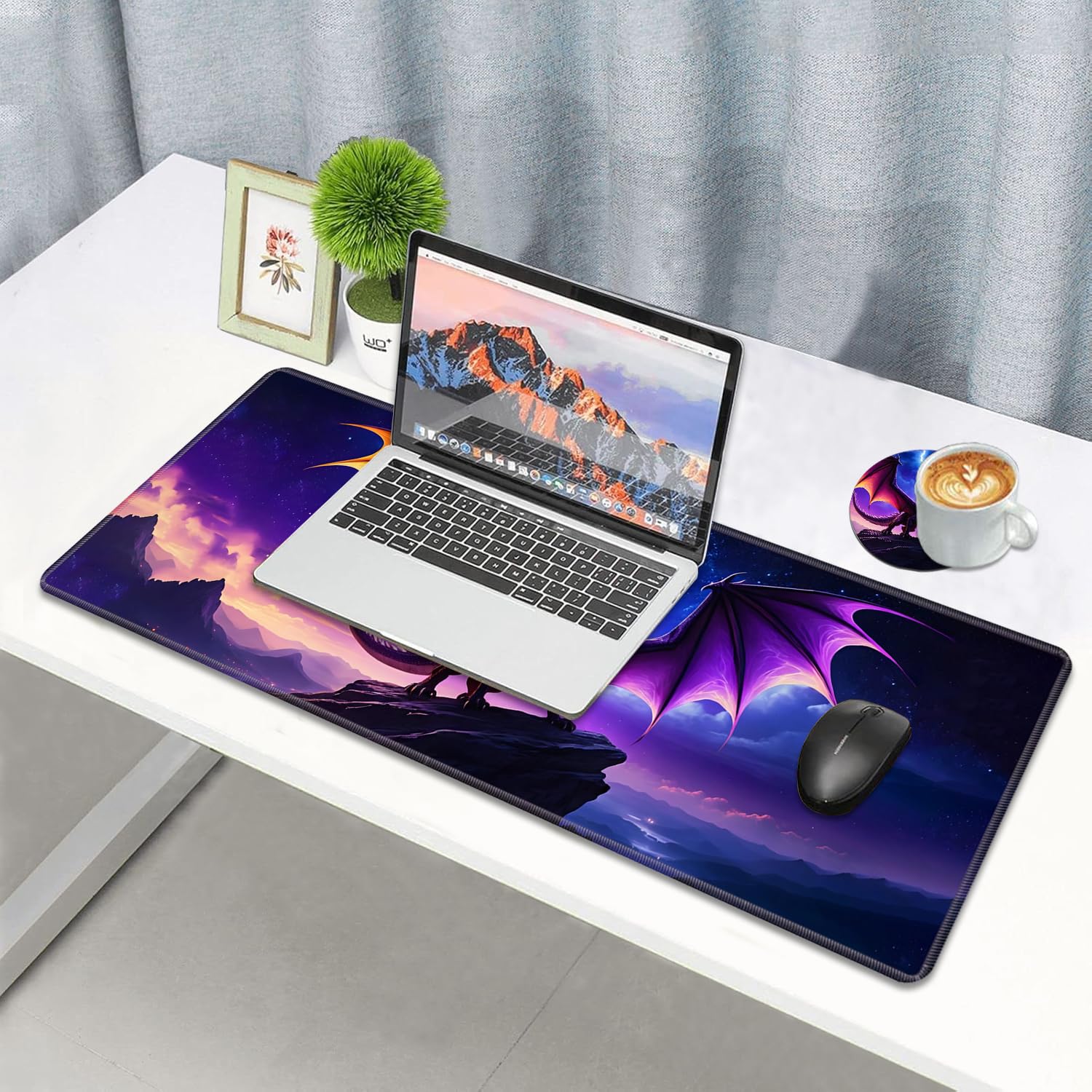 Alfombrilla de mouse para juegos con posavasos, alfombrilla de mouse grande extendida para juegos (35.4 x 15.7 pulgadas) con base antideslizante y borde cosido para juegos en casa, oficina, trabajo,