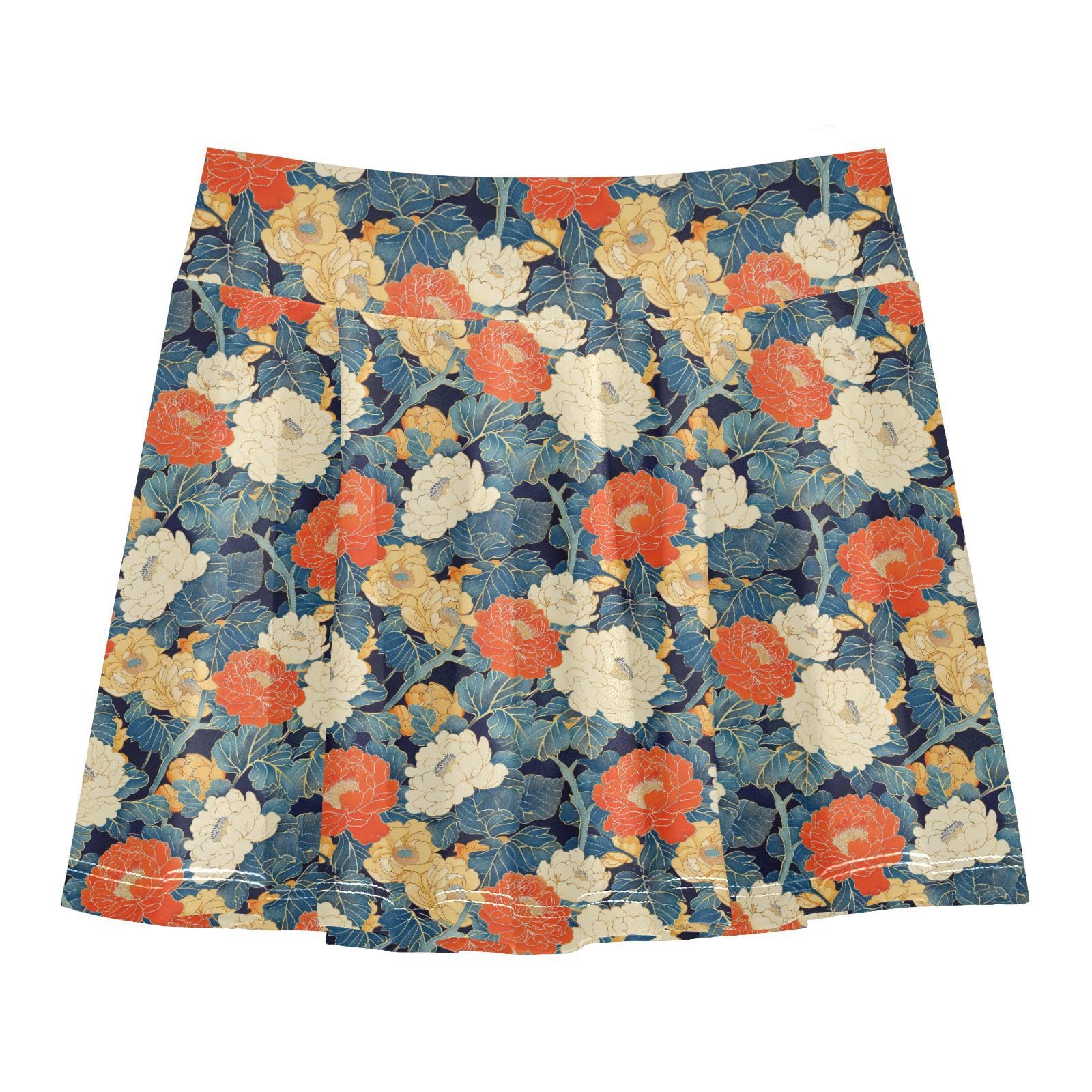 Colorful Water-Lily Flowy Tennis Skirts Girls with Built in Shorts Cheerleading Skirts Skorts for Little GirlWith Pockets