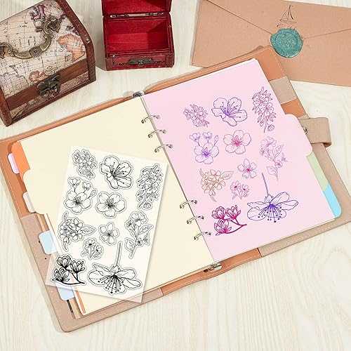 Miniatura 6 de CRASPIRE Sello de goma transparente con diseño de flores de cerezo y plantas retro, sello de silicona transparente Sakura para hacer diarios,