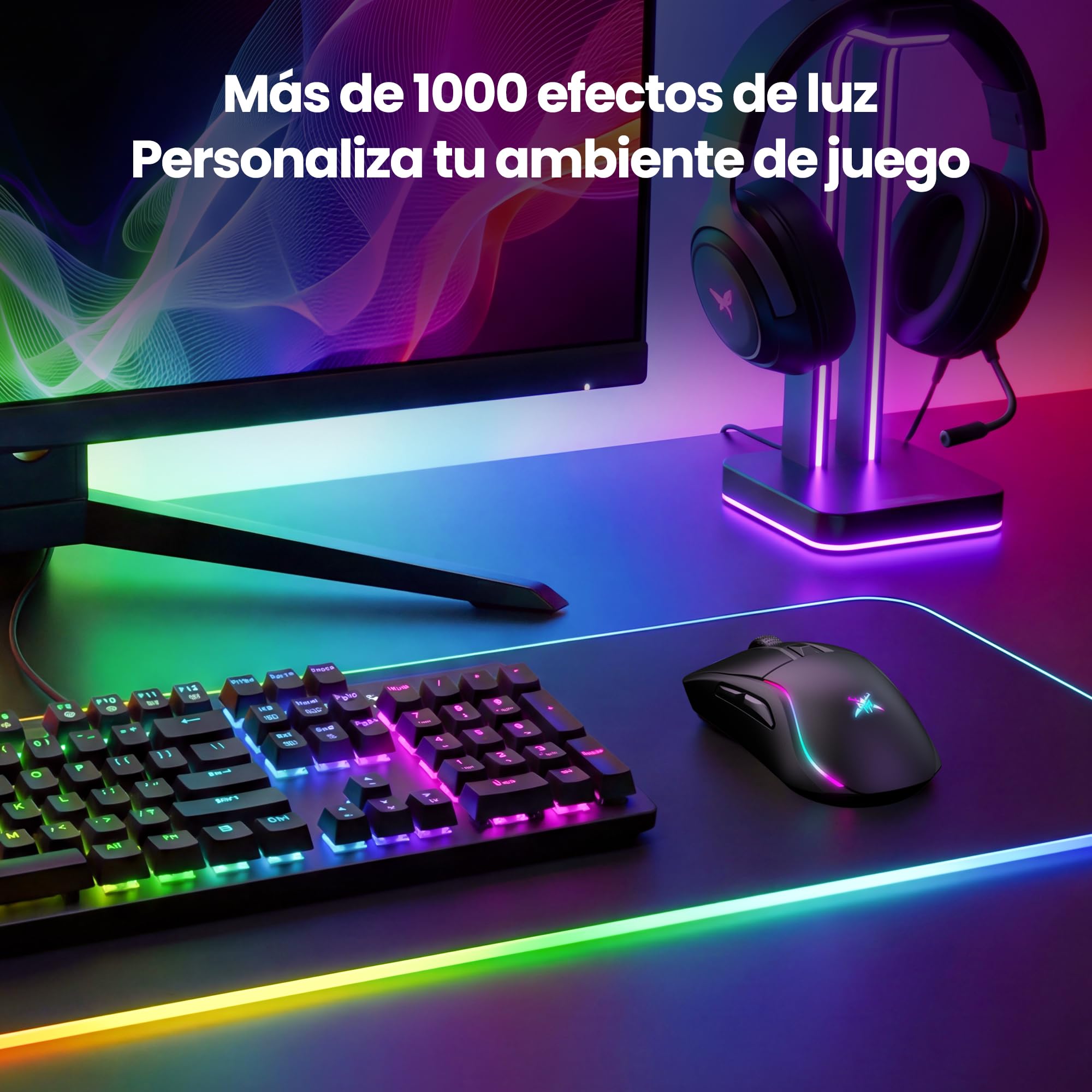 TECKNET Ratón Gaming Inalámbrico 24000 dpi, Conexión Bluetooth / 2.4G / USB-C, Recargable, 1000 Hz Tasa de Sondeo, 6 Botones Programables y Luces RGB Personalizables, Ergonómico para PC/Mac