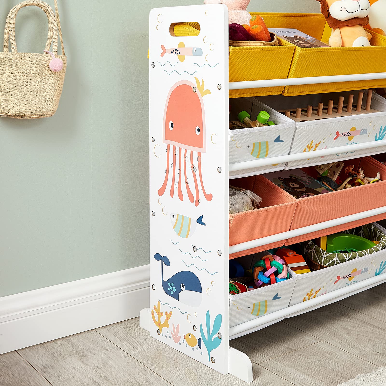 SONGMICS Estantería de Juguetes, Organizador Infantil con 12 Cajas de Tela No Tejida, para Libros, Estantería para Niños, para Sala de Juegos, Multiusos, Blanco GKRS04WT