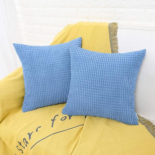 Miniatura 10 de HWY 50 Juego de 2 fundas de almohada cuadradas de pana suave y sólida, 20 x 20 pulgadas, para sofá, sala de estar, fundas de cojín decorativas con