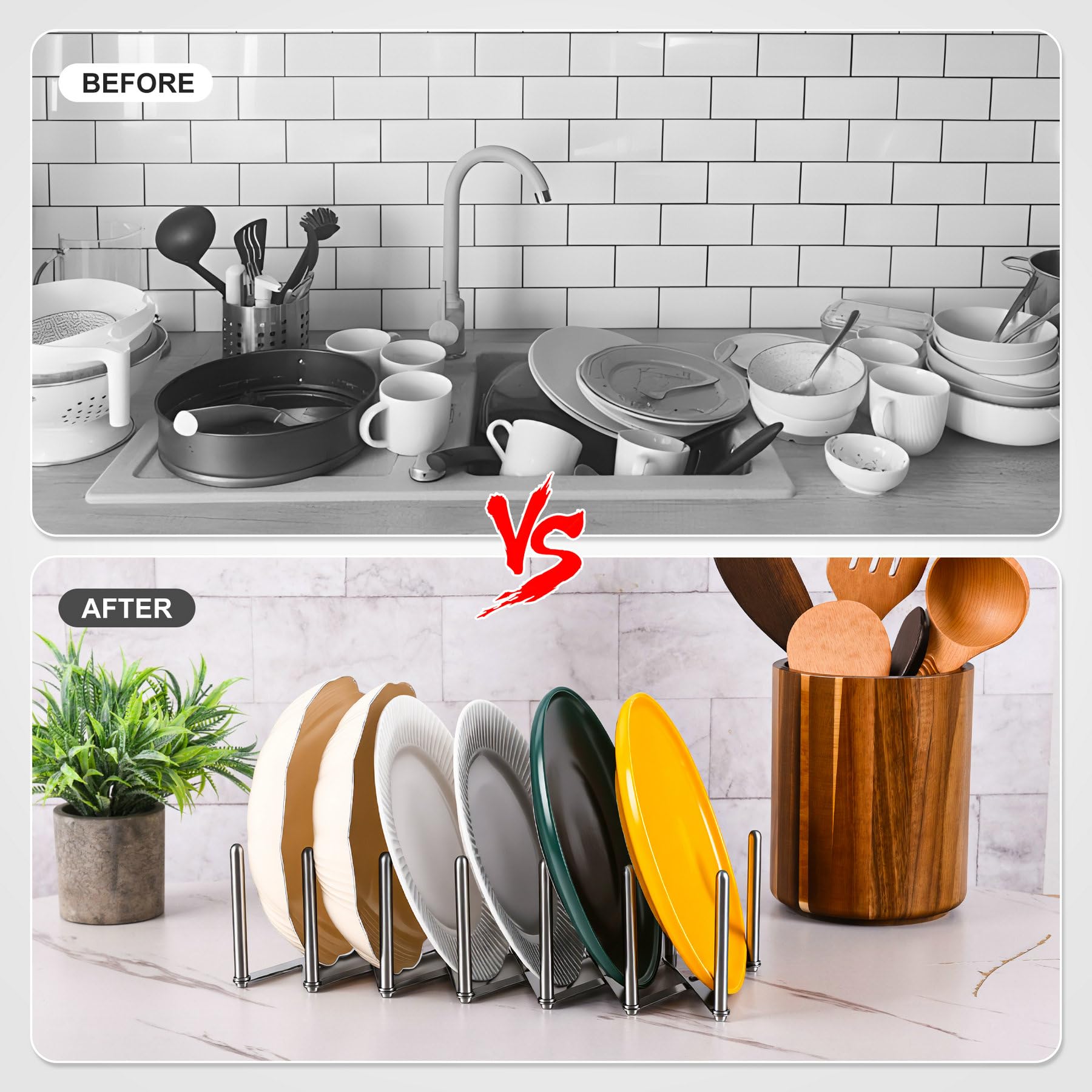 Astero Organizador retráctil de acero inoxidable para tapa de olla, estante ajustable para gabinete o encimera, almacenamiento de cocina que ahorra espacio para tapas, platos y utensilios de cocina