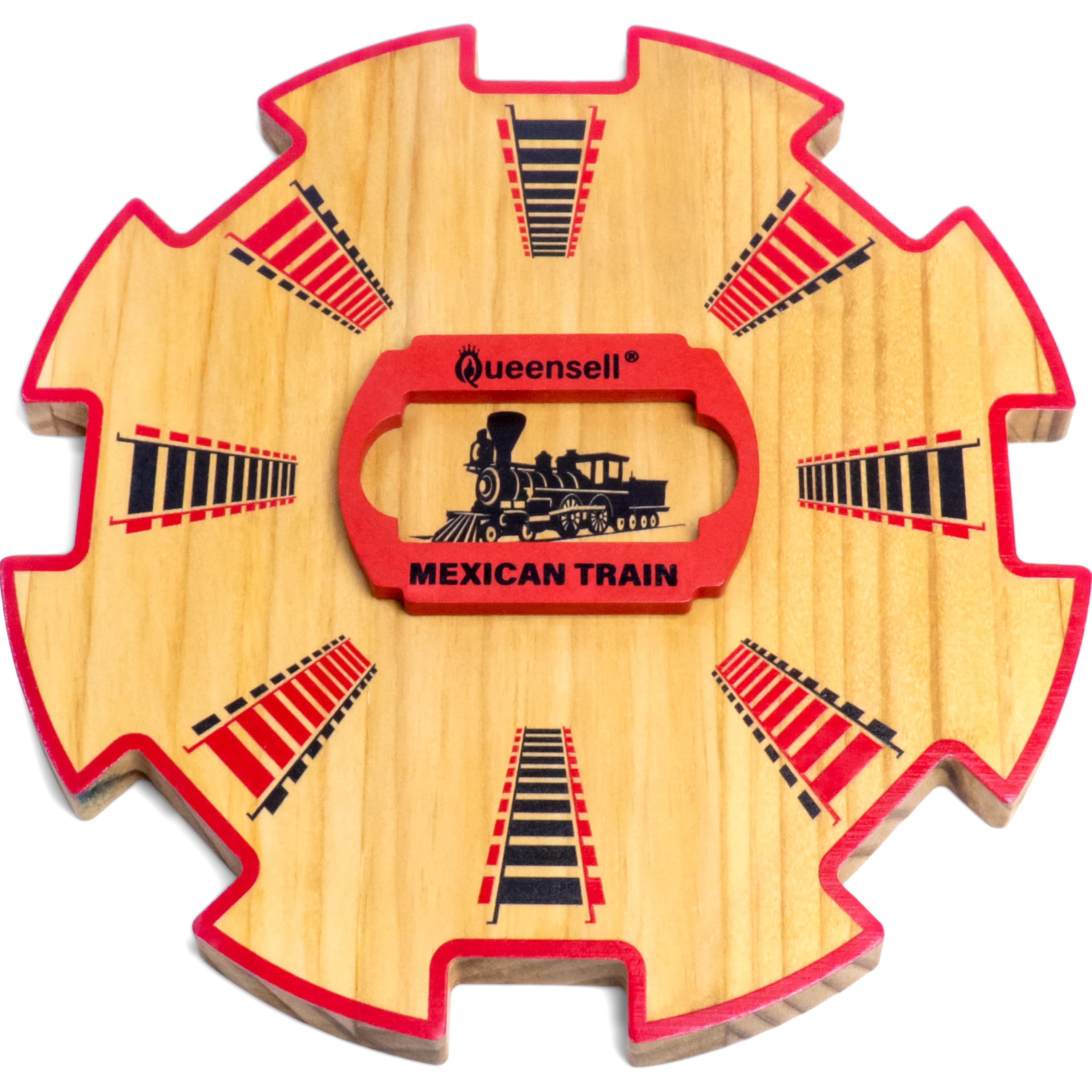 Queensell Wooden Mexican Train Hub – Mexican Train Accessories for Classic Domino Game – Mexican Train Centerpiece 7.8x7.8x0.5 in
