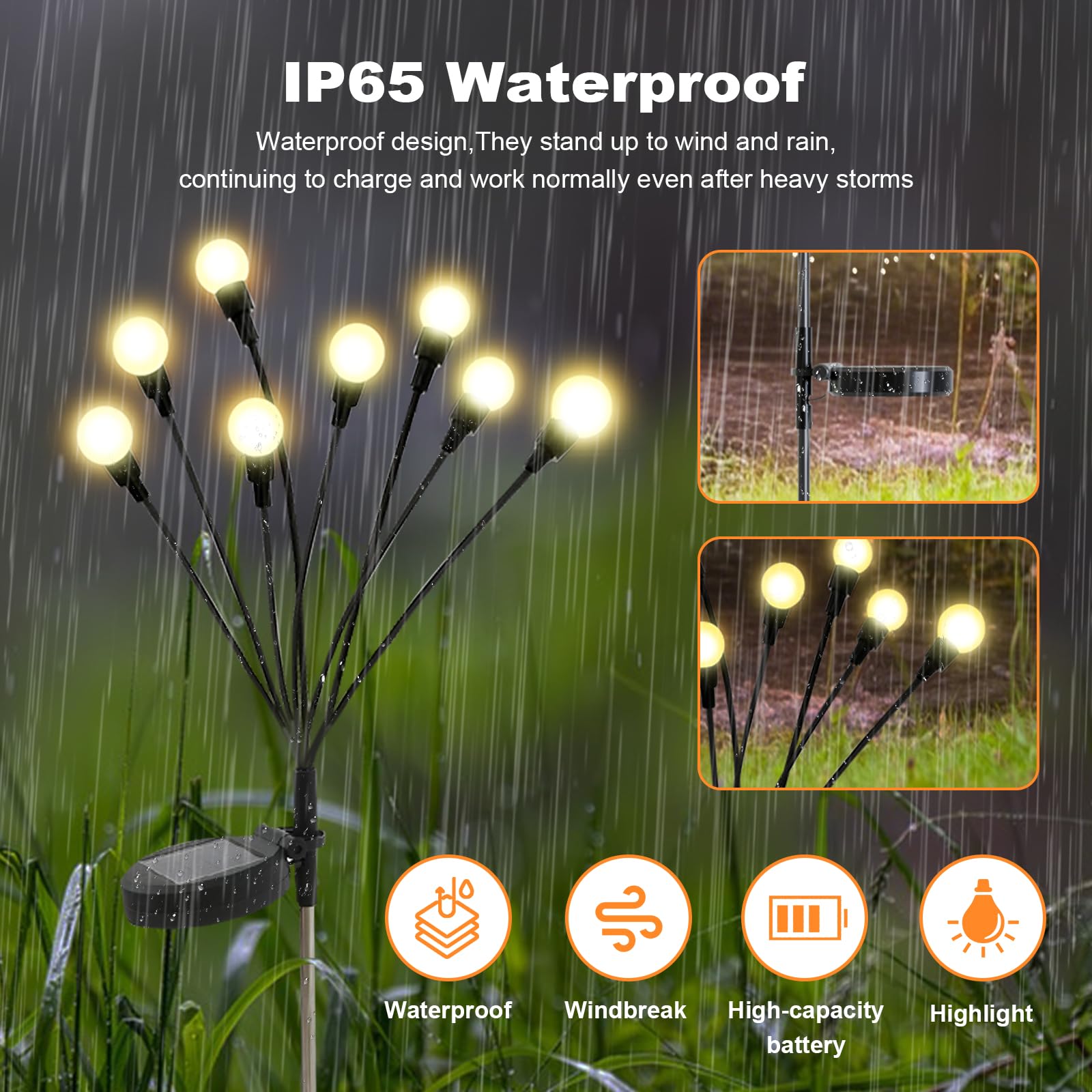 ALSO GO Luces solares para exteriores, paquete de 2 luces LED de luciérnaga, luces solares impermeables para jardín, luces solares de luciérnaga para patio, camino, decoración al aire libre, regalos