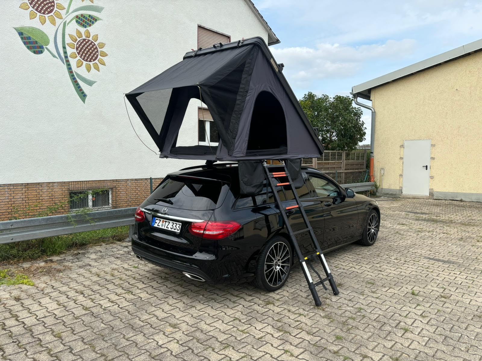 Tente de toit de voiture en aluminium rigide noir/gris LED, isolation, support avec voile d'ombrage en option