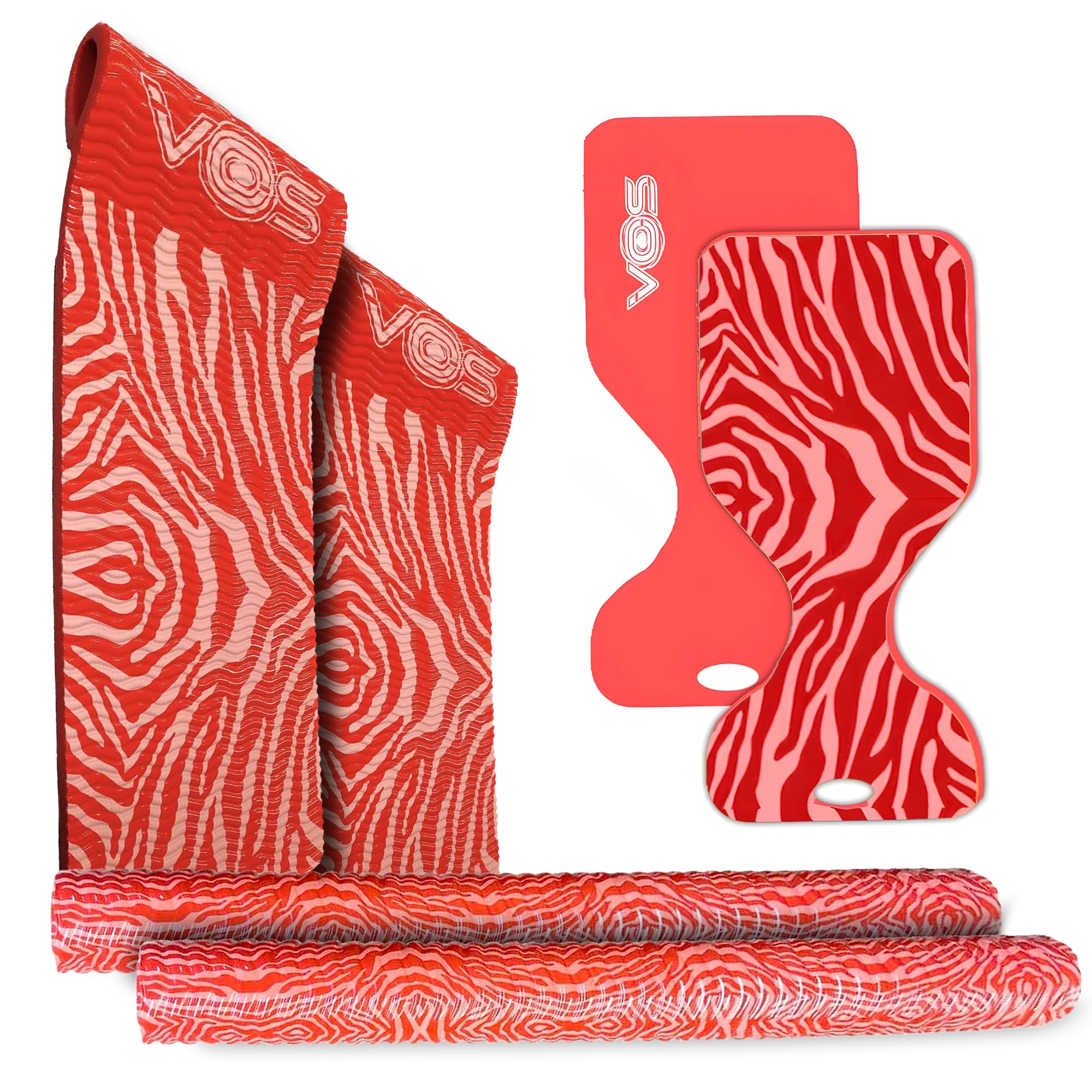 VOS Elite Pool Collection Featuring 2 Mega Foam Wavy Noodles, 2 Infinity Lounger Effusion Floats, and 2 Phoenix Graphic Printed Saddle Water Floats (Kovo Coral)