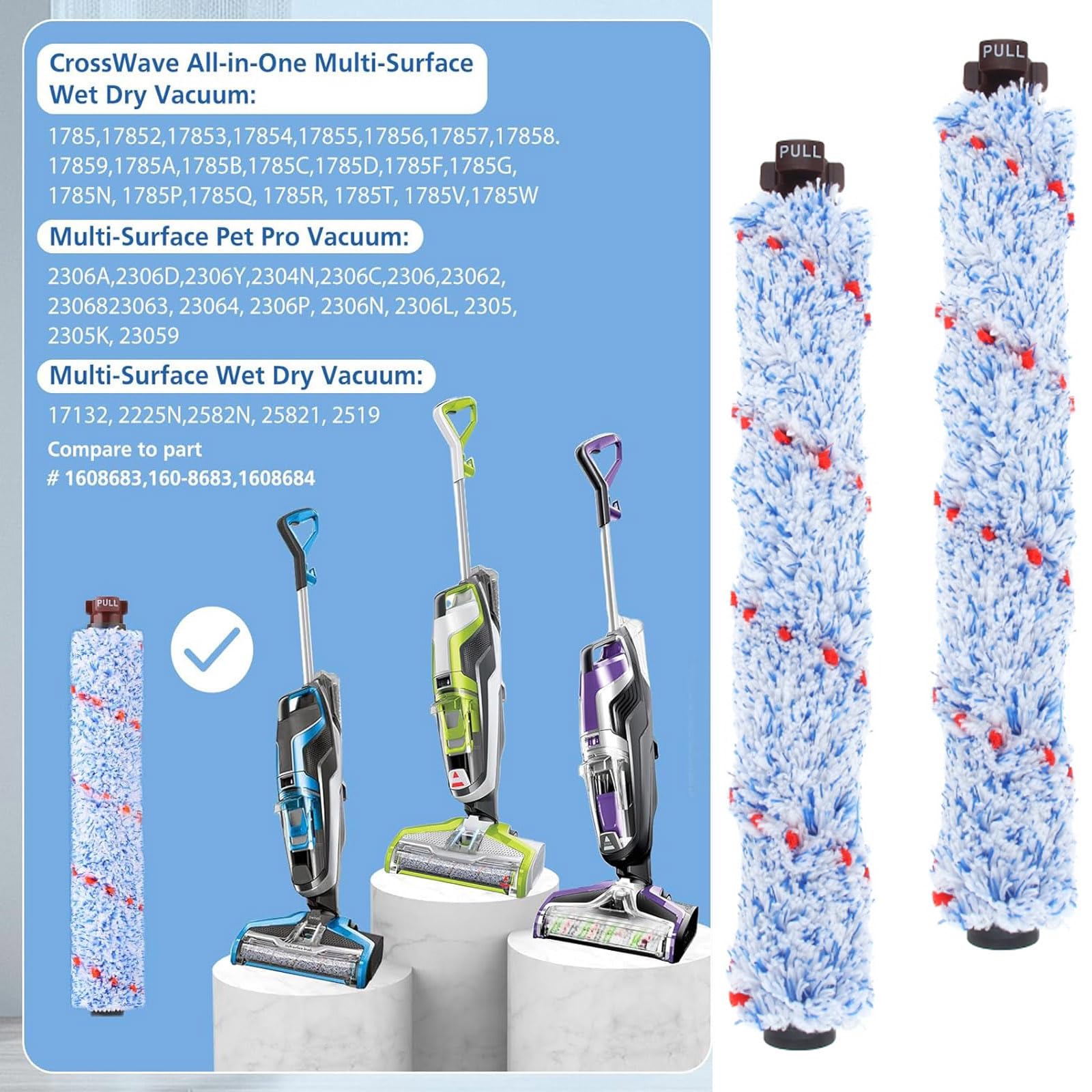 Rodillo De Cepillo De Repuesto Y Filtros Para Aspiradora Bissell CrossWave, 1868 Pet Pro Brush Roll Parts 1785,1785A 17852, 17858, 17859, 1785P, 1785R, 1785T, 1785V, 1785W, 2210V 2211W 1785N 2306 LUXRILIX
