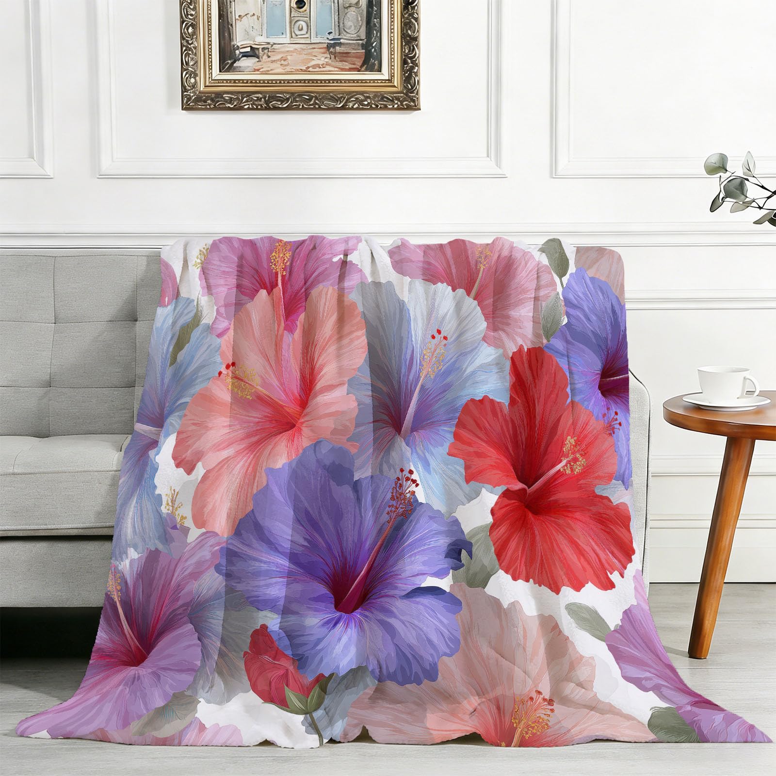 Plantas Colores Pastel Flores Tropicales Impresión Manta Plaid