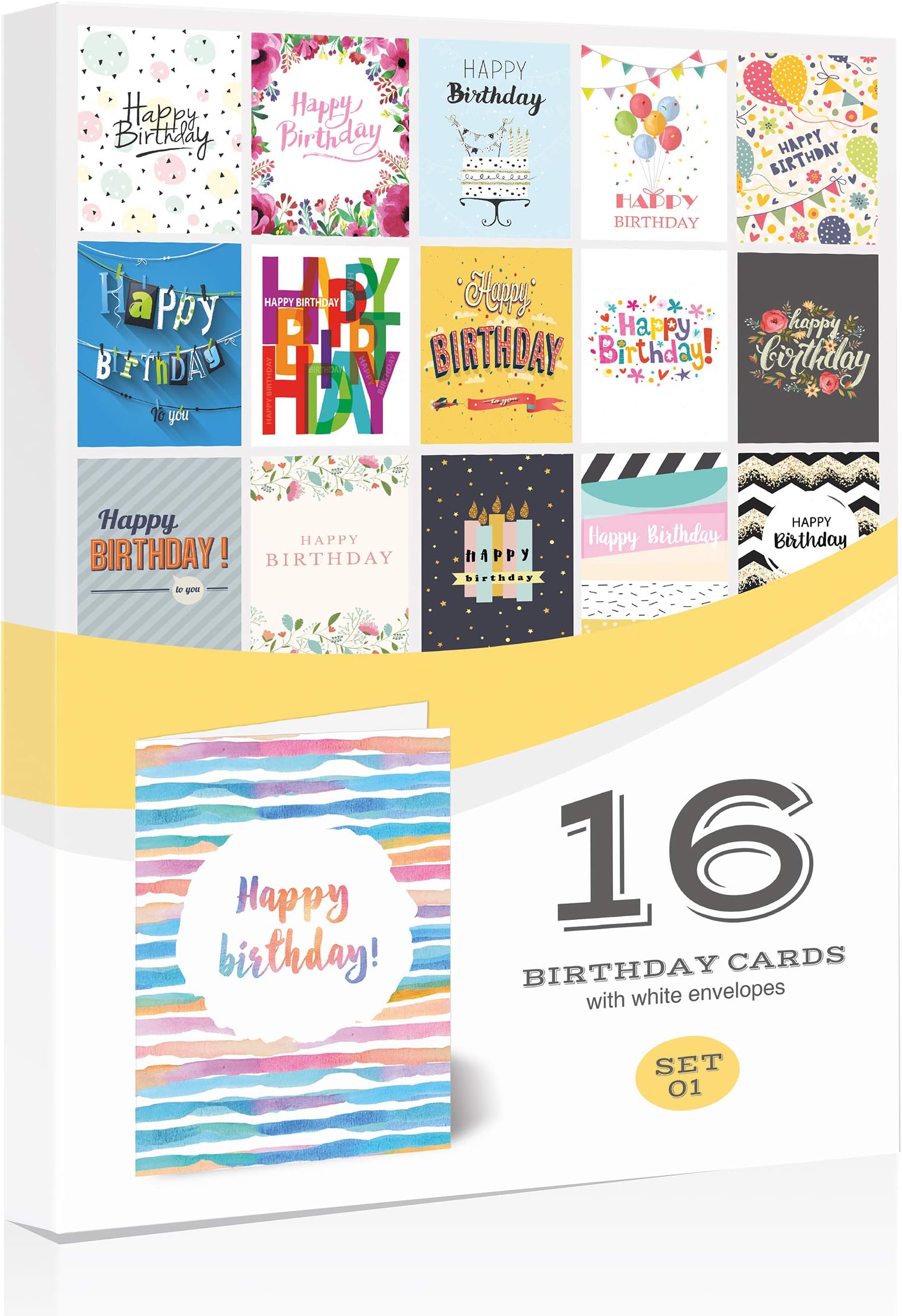 Olivia Samuel 16 x General Birthday Cards Multipack with Envelopes - Quality Birthday Greetings Cards - SET 1