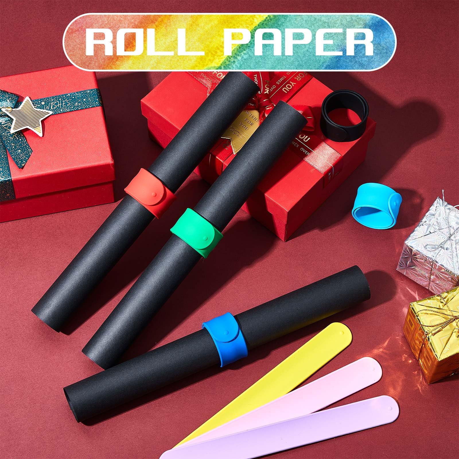Uhidka Holiday Rosso e Verde Flip Wrap Strisce Metalliche Rivestite in Silicone Porta Poster Porta Rotolo di Carta Staffa di Supporto