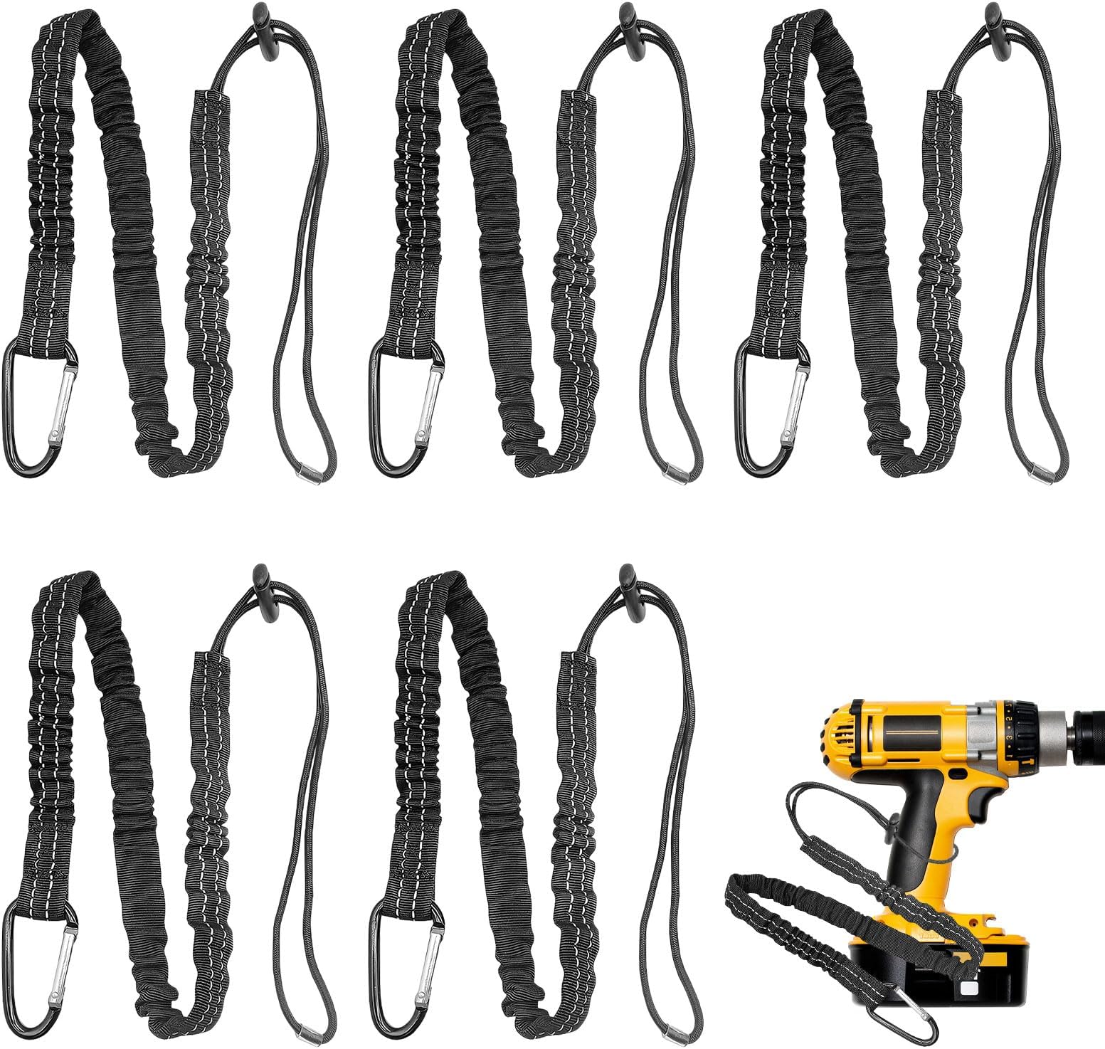 5 Pcs Retractable Tool Lanyard with Standard Spring Carabiner and Adjustable Loop,Safety Lanyard,Tools Safety Tether,Fall Protection Tool Tether Lanyard,90cm-130cm Stretch Weight Limit 10KG 22.04b