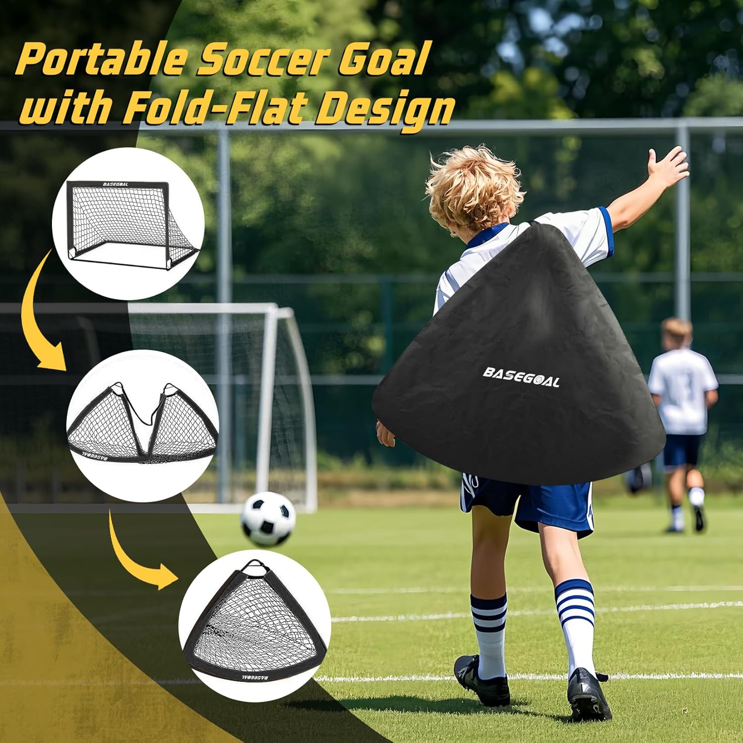 BaseGoal Soccer Goals for Backyard Set of 2, 4x3ft Kids Soccer Goal Portable Pop Up Soccer Net for Kids & Youth, Outdoor Soccer Training Equipment with Soccer Ball, Cones, Targets & Accessories