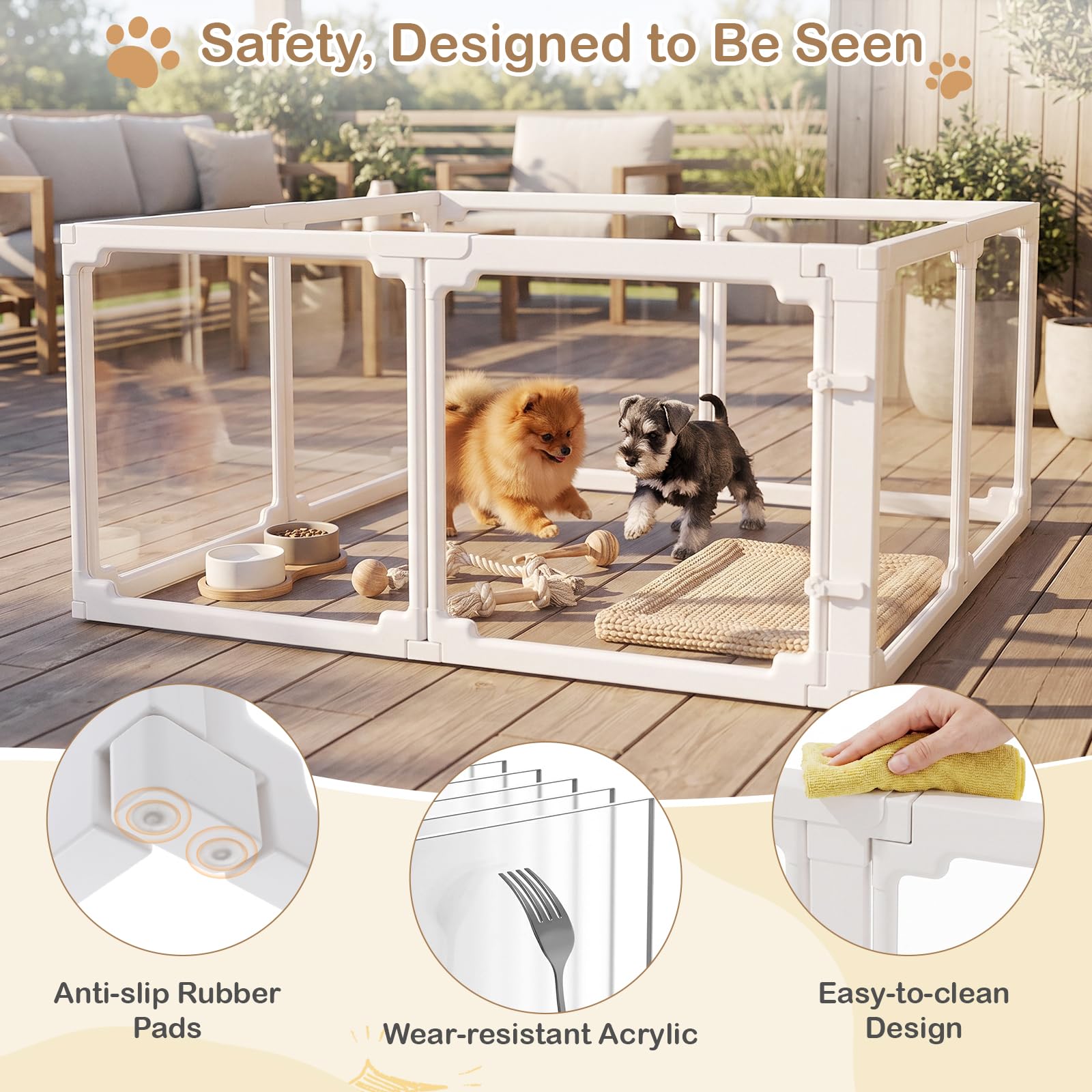 MAMIZO Recinto per Cani Acrilico 125 × 120× 60 cm, Box per Cuccioli