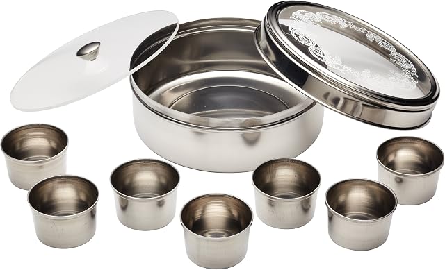 KitchenCraft World of Flavours Masala Dabba Spice Box Storage Set with 7 Containers and Double Lid