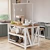 GarveeHome Wooden Kitchen Island with Power Outlet & LED Lights, Bakers Rack with Storage, Large Kitchen Island Table with 3 Tier Microwave Stand Oven Shelf, Coffee Bar Table with 6 Hooks, White