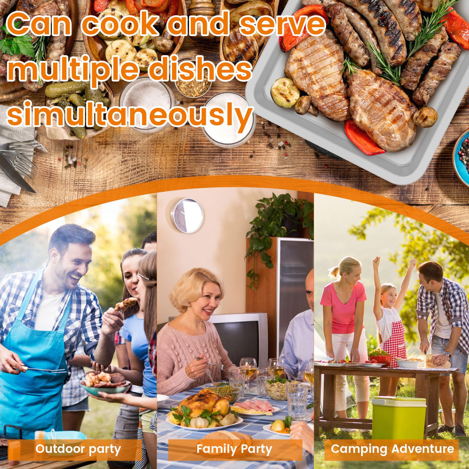 Juego de 5 cestas para barbacoa, bandeja de acero inoxidable, accesorios para barbacoa con agujeros, bandeja para servir y mango de elevación, sartenes para verduras, carne, pescado