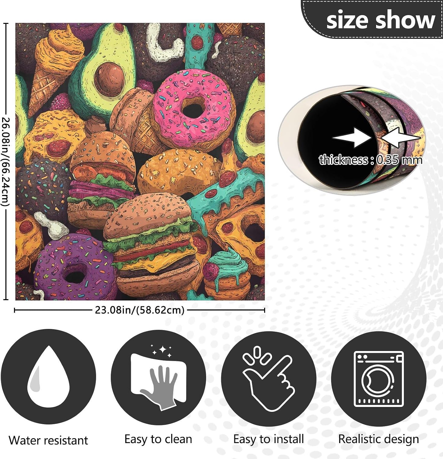 QUGRL Donuts Burgers Pizza Avocados Dishwasher Magnet Cover Front Door Colorful Food Refrigerator Covers Magnetic Sheet Sticker Wash Machine Fridge Panel Decal for Kitchen Appliance 23x26 in