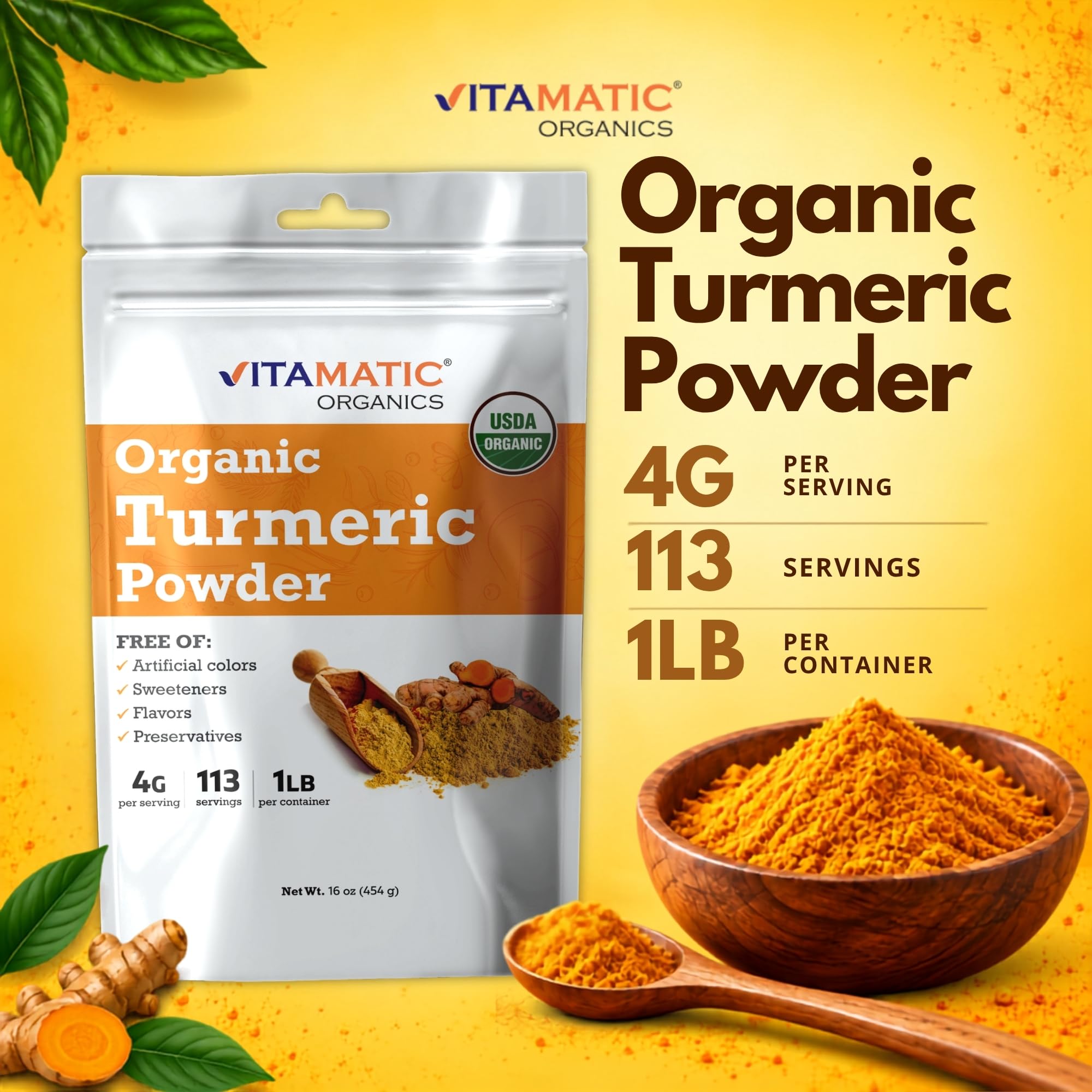 Vitamatic Certified USDA Organic Turmeric Powder – 1 lb (16 oz) — Amazon image 6