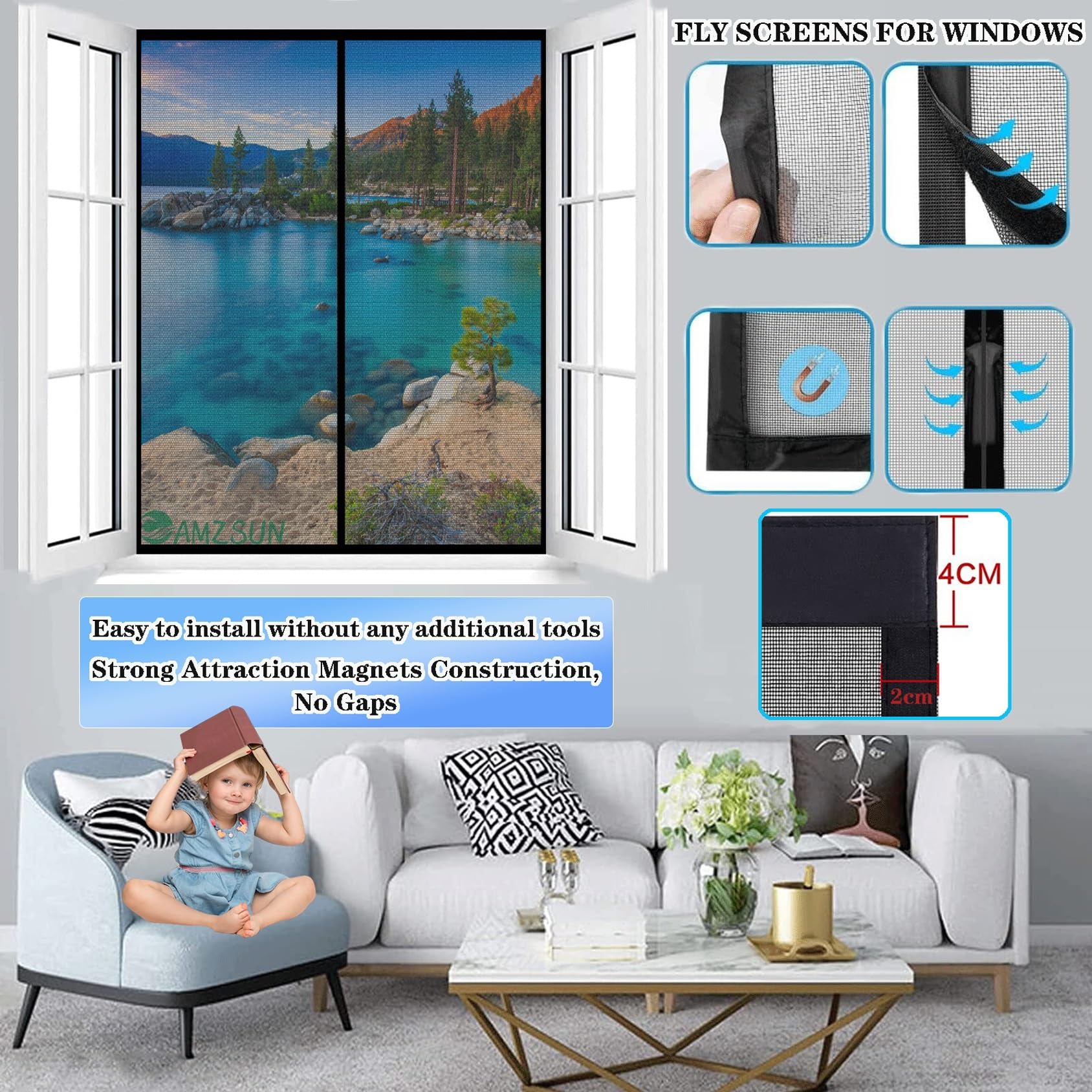 Magnétique Moustiquaire Fenetre, Fenetre Rideau Anti Moustique Noir 60x110cm Pour Porte Patio Couloirs Empêche Les Moustiques Magnétique Fermeture Automatique Facile à Installer