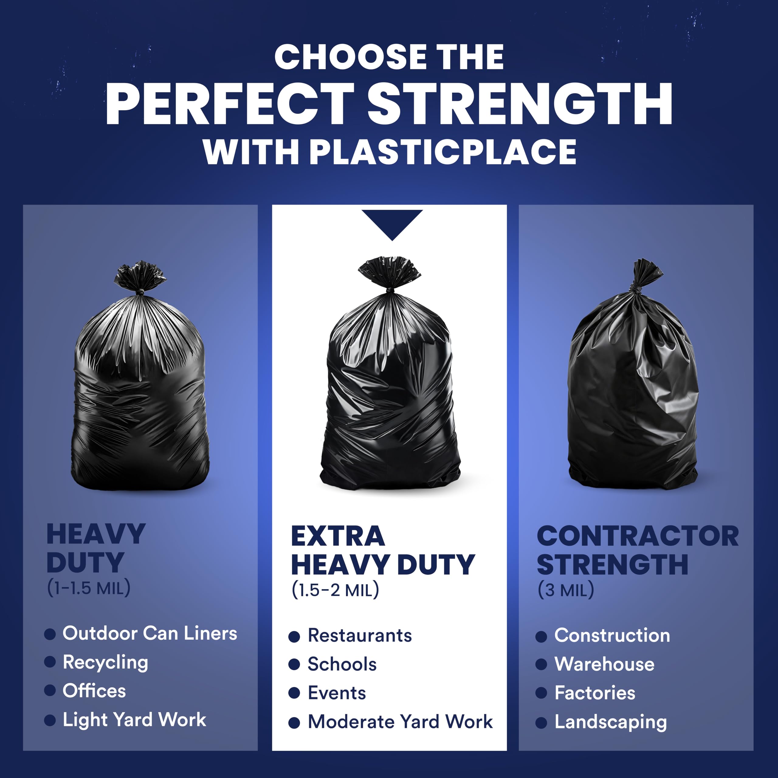 Plasticplace Bolsas de basura Glutton de 56 galones, 2.4 mil, 43 pulgadas de ancho x 46 de alto, negras, 50 unidades por caja Plasticplace