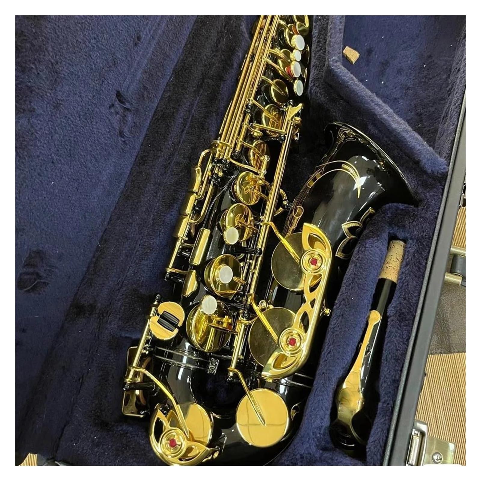 Saxofón Saxofón Alto Mi Bemol Negro Níquel Oro Alto Uno A Uno Instrumento De Jazz Tallado Con Estuche (Color : Leather case)