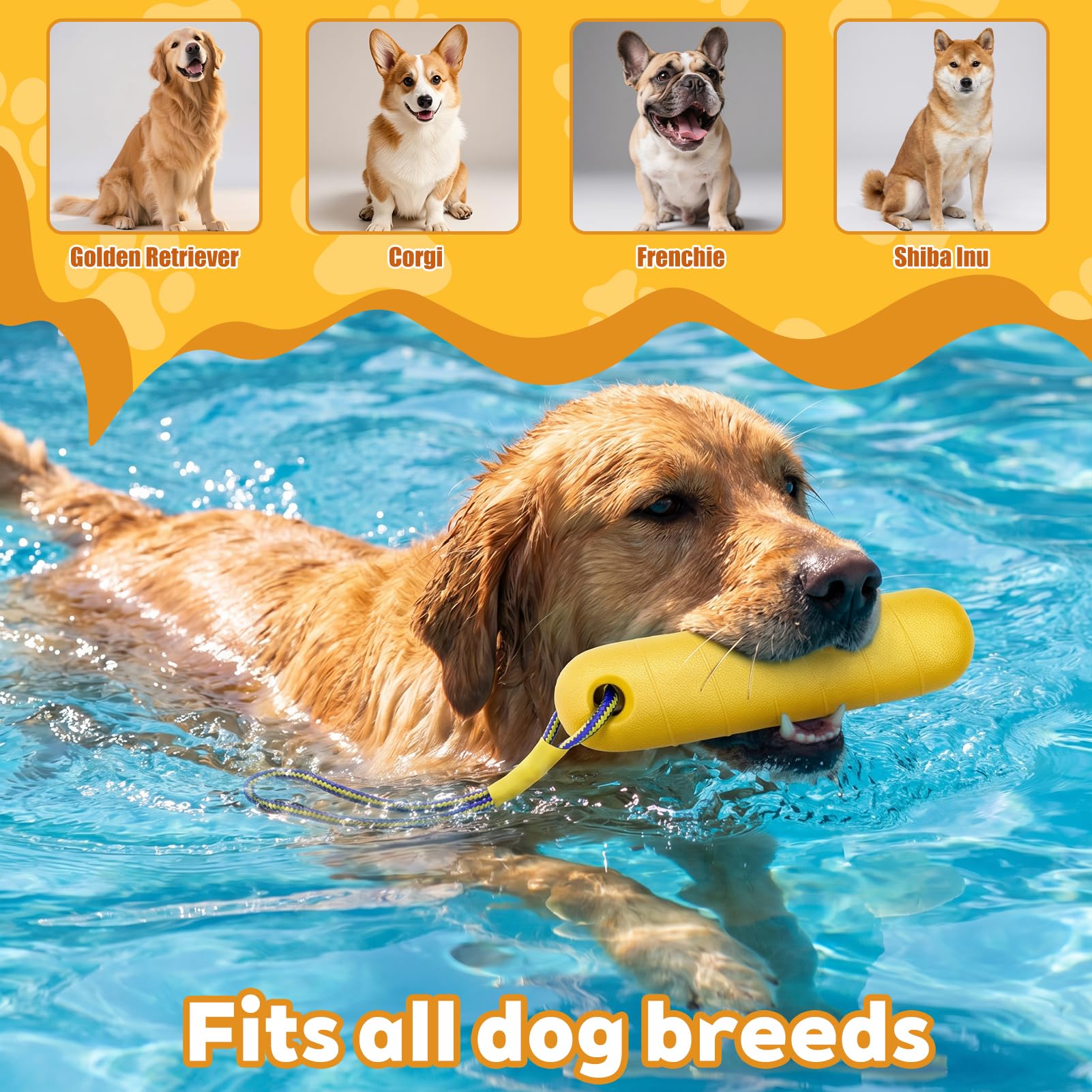 Hundespielzeug, Schwimm Spielzeug für Hunde, Wasserspielzeug für Hund Hundetraining, Interaktives Hundespielzeug, Trainieren und Apportieren im Wasser, Gelb