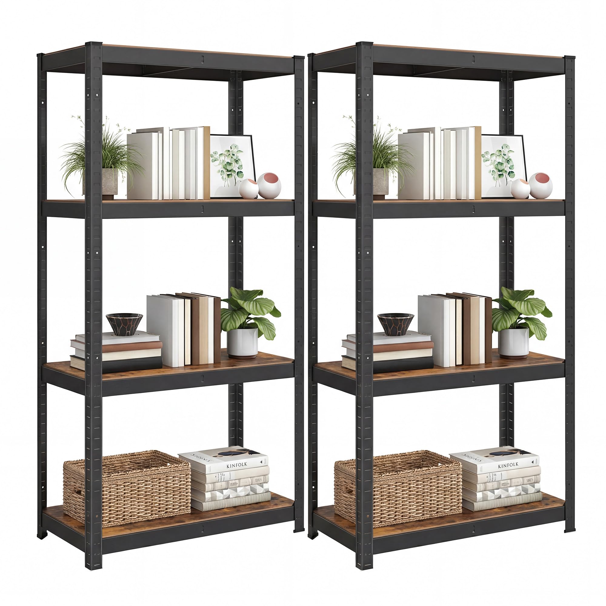 SONGMICS Set of 2 Shelving Units, 40 x 80 x 160 cm, 520 kg Load Capacity (130 kg per Shelf), Industrial, Adjustable Storage Shelves, for Living Room, Kitchen, Garage, Rustic Brown and Black GLR044B12