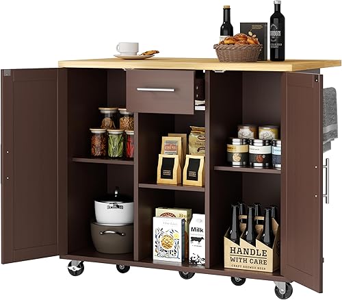 Miniatura 17 de JY QAQA Isla de cocina de 26 pulgadas con ruedas con armario de almacenamiento, armario de cocina con estantes, asa de carrito para toallero o