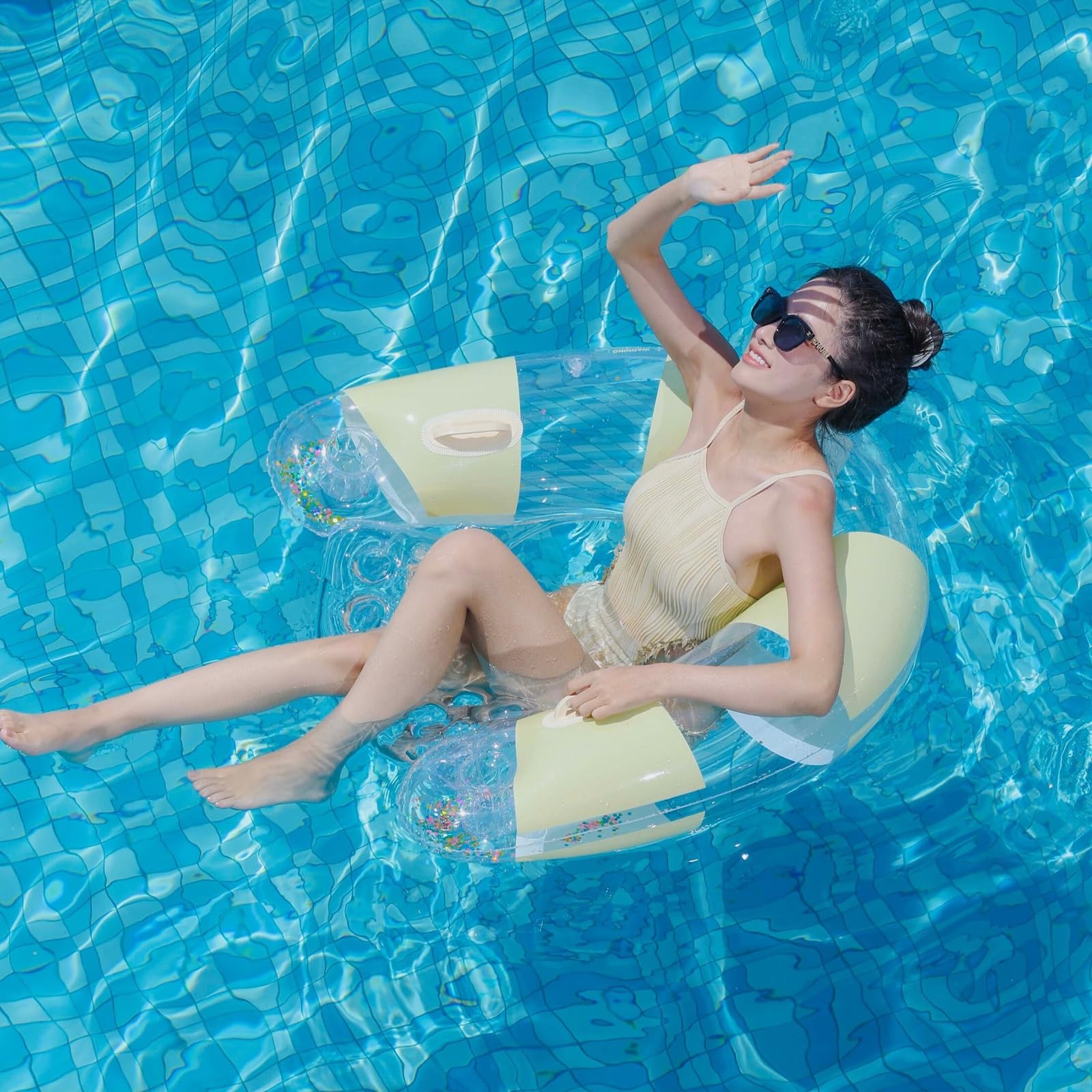 Bouee Piscine Adulte, Fauteuil Gonflable Piscine | Avec Poignée et Porte-gobelet, Forme en U, Idéal pour les Fêtes Aquatiques
