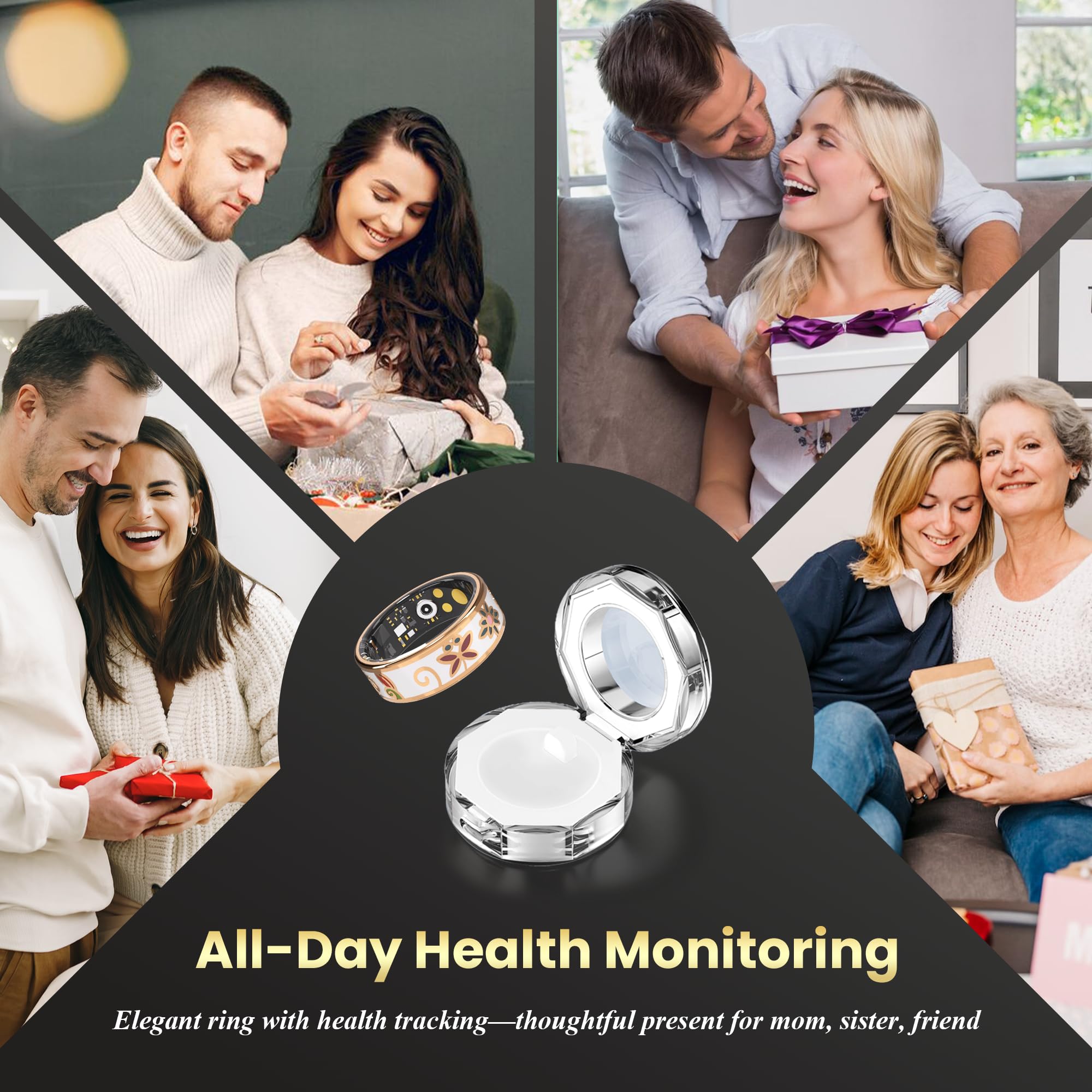 Enamel Craft Smart Ring for Women & Men - No Subscription Fee Fitness Tracker with Sleep Tracking, Heart Rate, SpO2 - IP68 Waterproof for iPhone Android - Activity Tracker, Remote Camera Size10