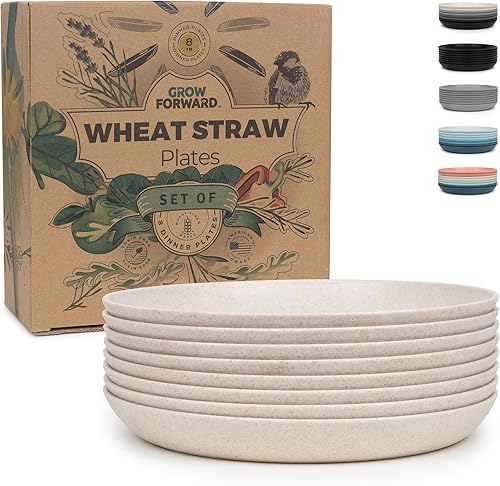 Miniatura 11 de Grow Forward Platos de paja de trigo prémium – Juego de 8 platos de plástico duro reutilizables de 10 pulgadas – Platos irrompibles aptos
