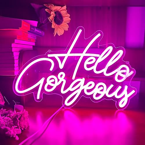 Miniatura 4 de Letrero de neón LED con texto en inglés Hello Gorgeous LED, luz nocturna de neón para pared, fiesta de cumpleaños, boda, bar, club, decoración de