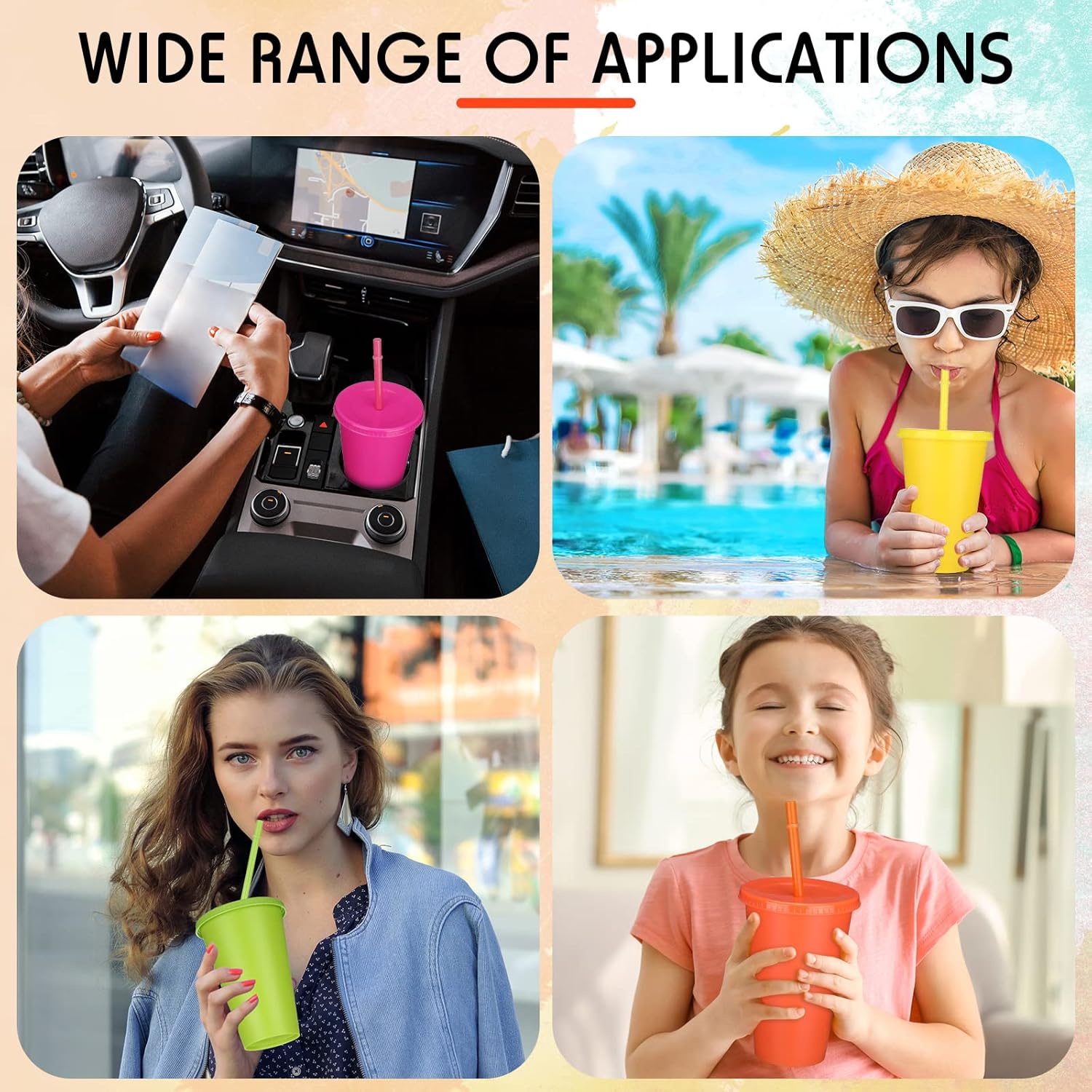 Remerry 80 Pcs Plastic Cups with Lids and Straws Reusable Tumblers Holiday Drink Coffee Cups with Lids for Birthday Christmas Party Favors Gifts, 16 oz(Multicolor) - Image 6