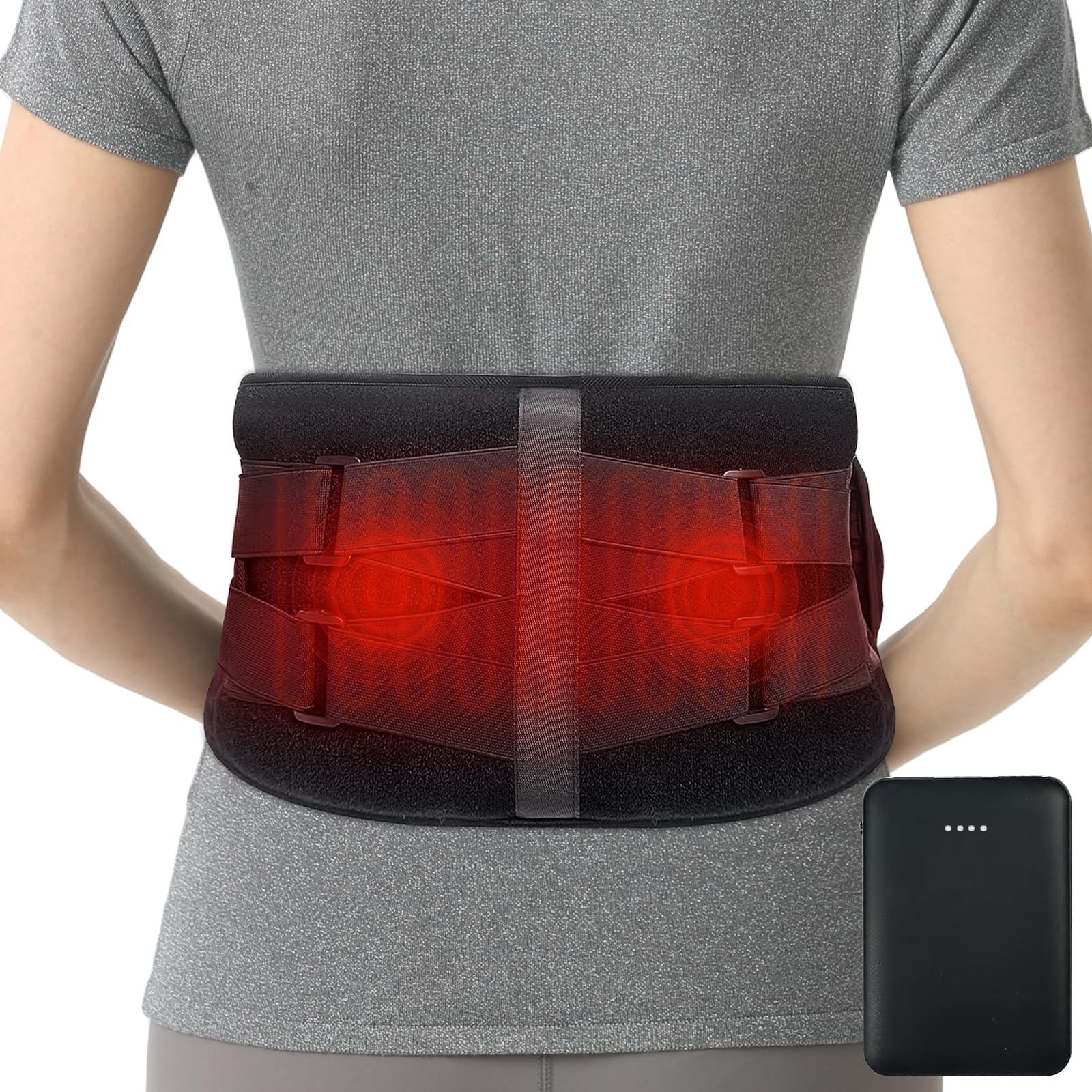 AROMA SEASON Wärmegürtel Vibrationsmassage mit Akku | Heizkissen für Rücken mit Massagegerät und Abschaltautomatik | Kabellos Rückenwärmer