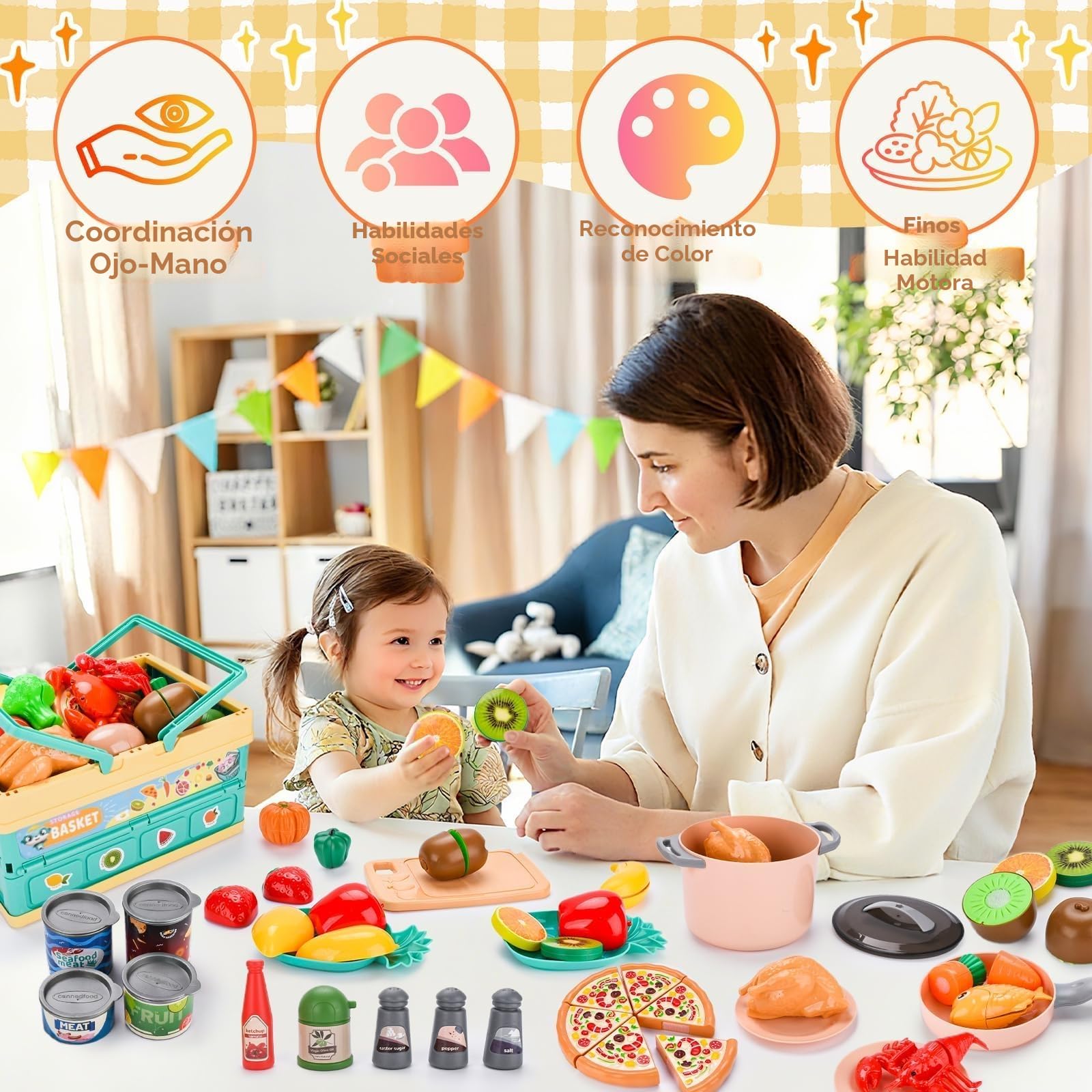 Cocina Juguete con Comida Juguete,Accesorios Cocina Juguetes,Juego de rol Cocinita Infantil con Comida Juguete Cubiertos Cesta Picnic Niños, Cocina Infantil Cocina de Juguete