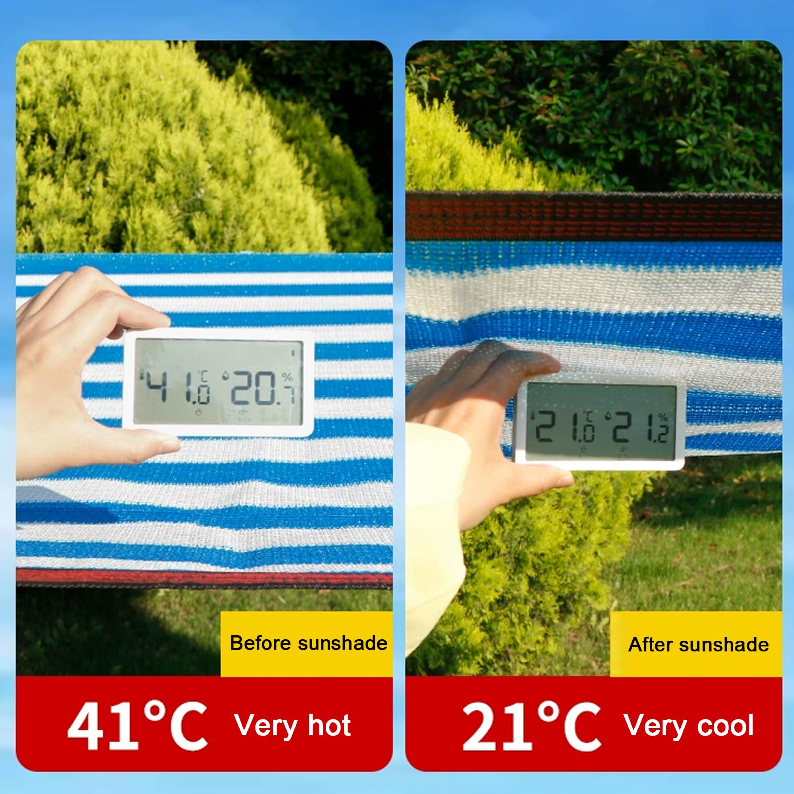 99% odporna na promieniowanie UV prostokątna tkanina zaciemniająca z metalowymi oczkami w niebiesko-białe paski, do ogrodu, na balkon, taras, pergolę, siatka termoizolacyjna.