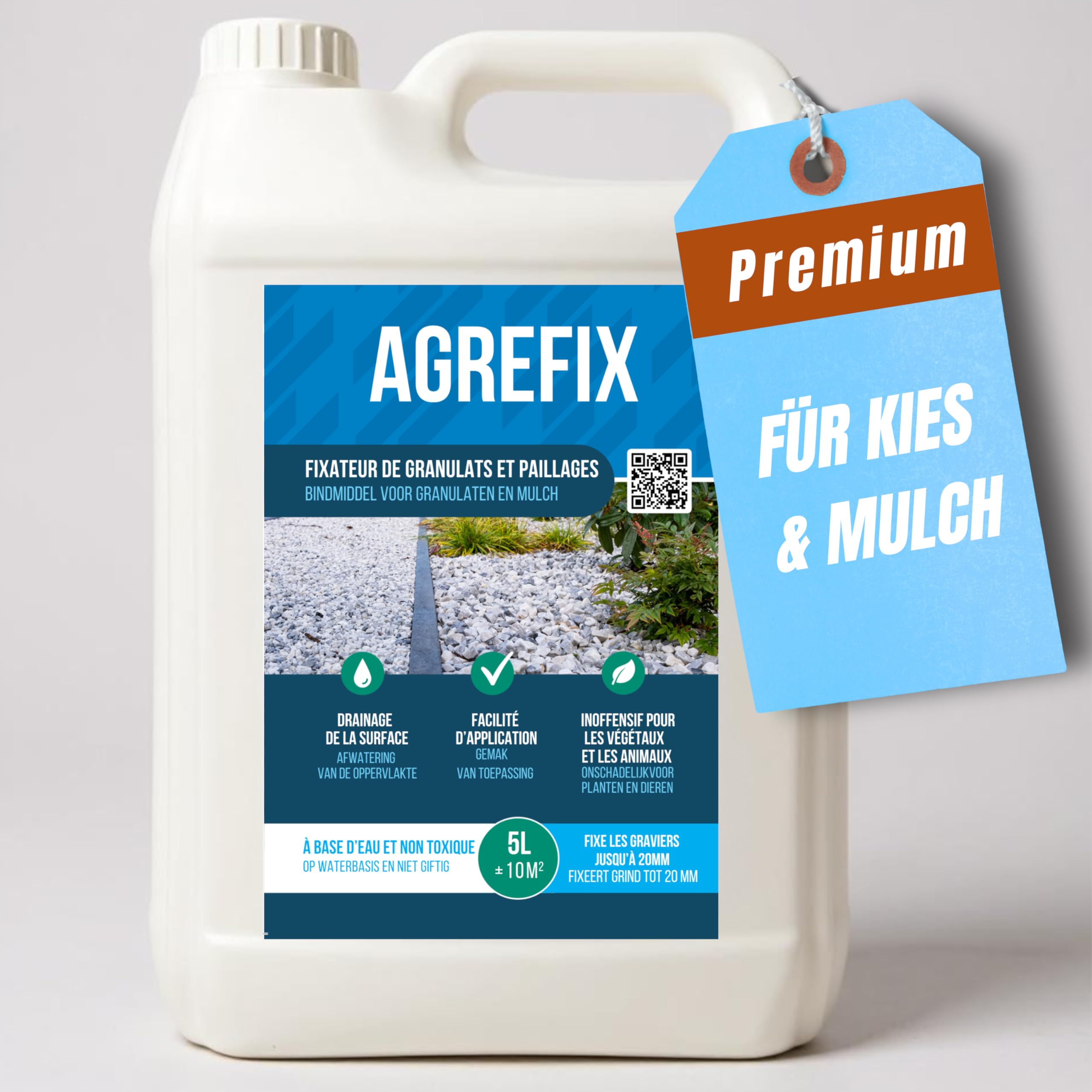 Kiesbinder & Steinkleber 5L – UV-beständiger Kiesfestiger für den Außenbereich – Stabilisierung von Kieselsteinen & Mulch