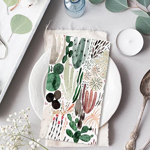 Miniatura 3 de AnyDesign - Paquete de 100 servilletas de papel desechables de cactus para invitados de verano, servilletas de papel desechables de acuarela para