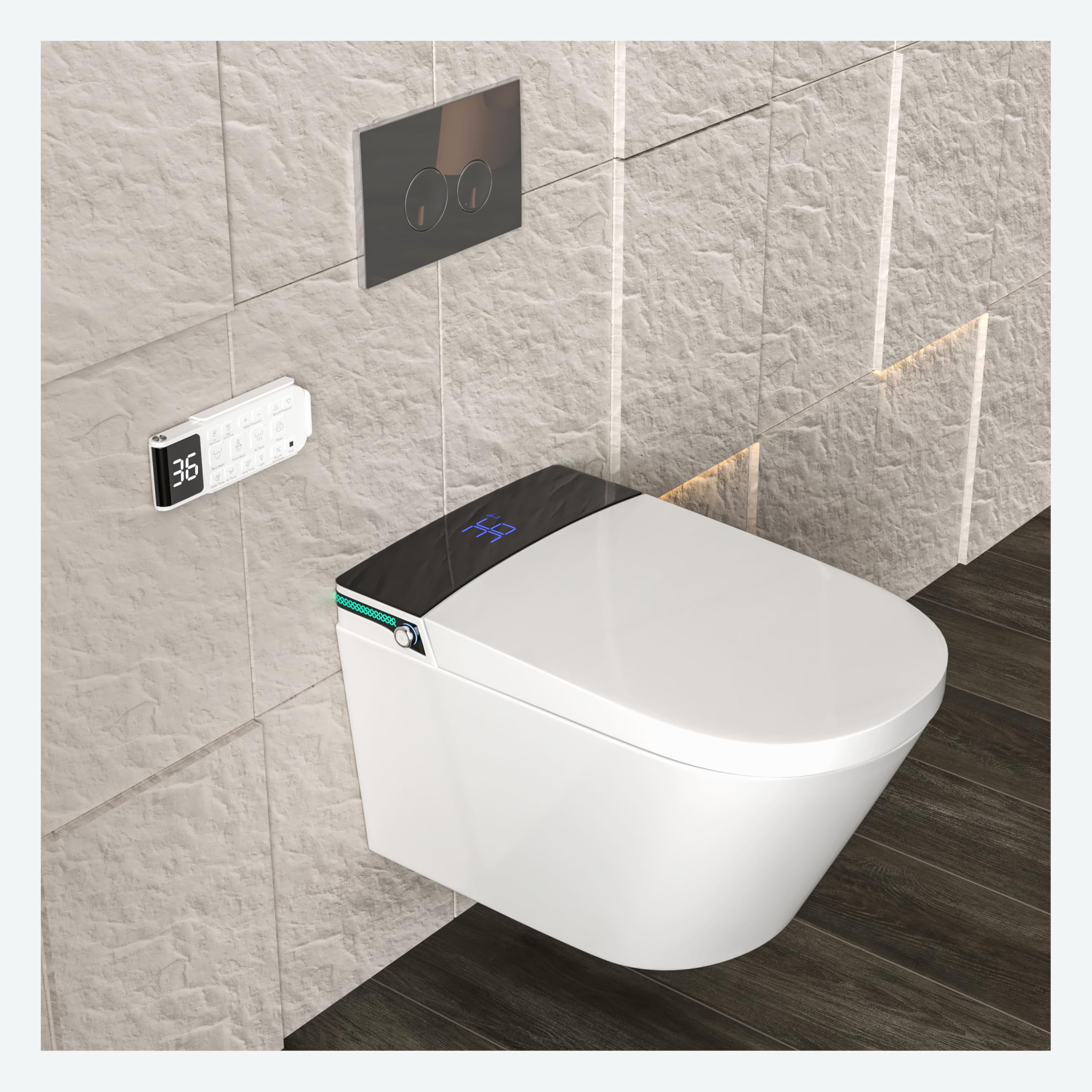 Meje #Mze014p (77 X 56 X 65 Cm) #Mze014p - Intelligent Wall-Hung Toilet, One-Piece Elongated Smart Toilet With Bidet Built In,Heated Seat, Warm Air Dryer,Auto Flush, Auto Open And Close, Remote Control, Night Light, White
