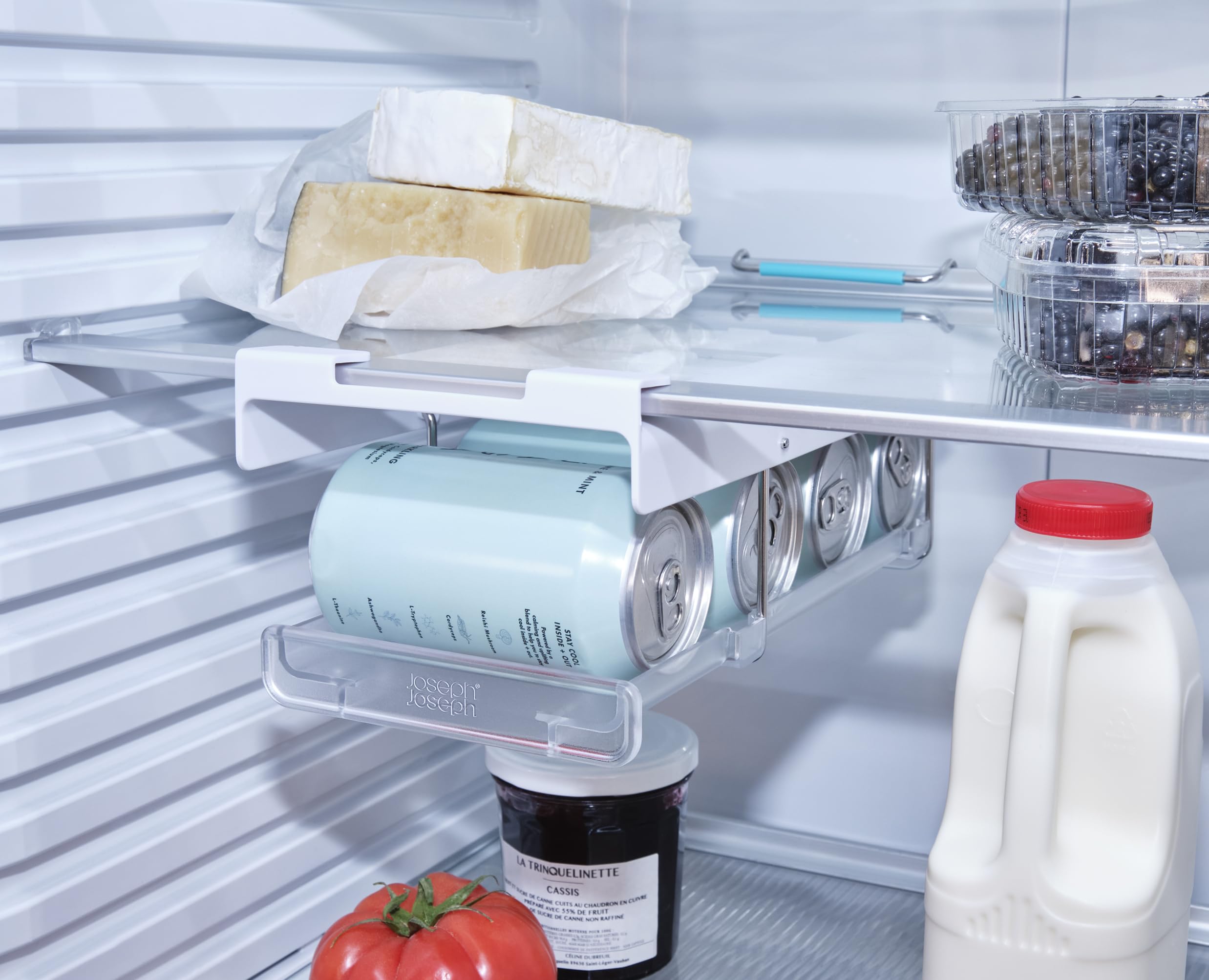 Joseph Joseph FridgeStore Lot de 2 distributeurs de boîtes de rangement pliables sous étagère pour réfrigérateur - Support peu encombrant - Convient aux étagères de 33 à 45,7 cm de profondeur