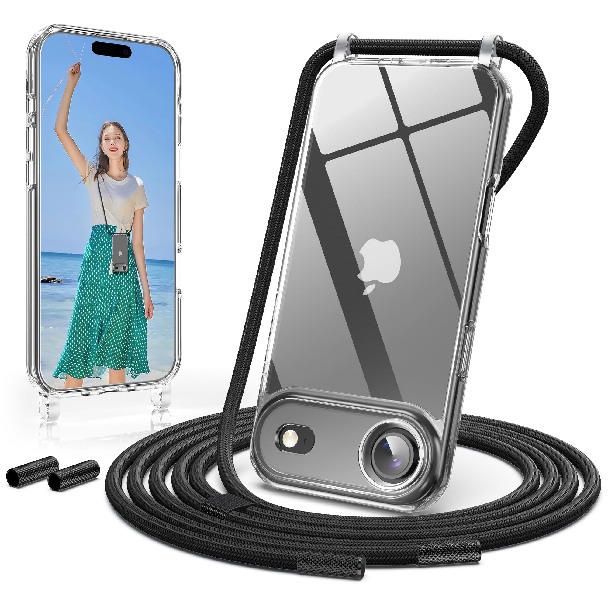 GOODVISH Handykette für iPhone Air Hülle mit Band, Kameraschutz und Bildschirmschutz, Necklace Handyhülle mit Schnur Schutzhülle für zum Umhängen Transparent Case mit Kordel 6.5