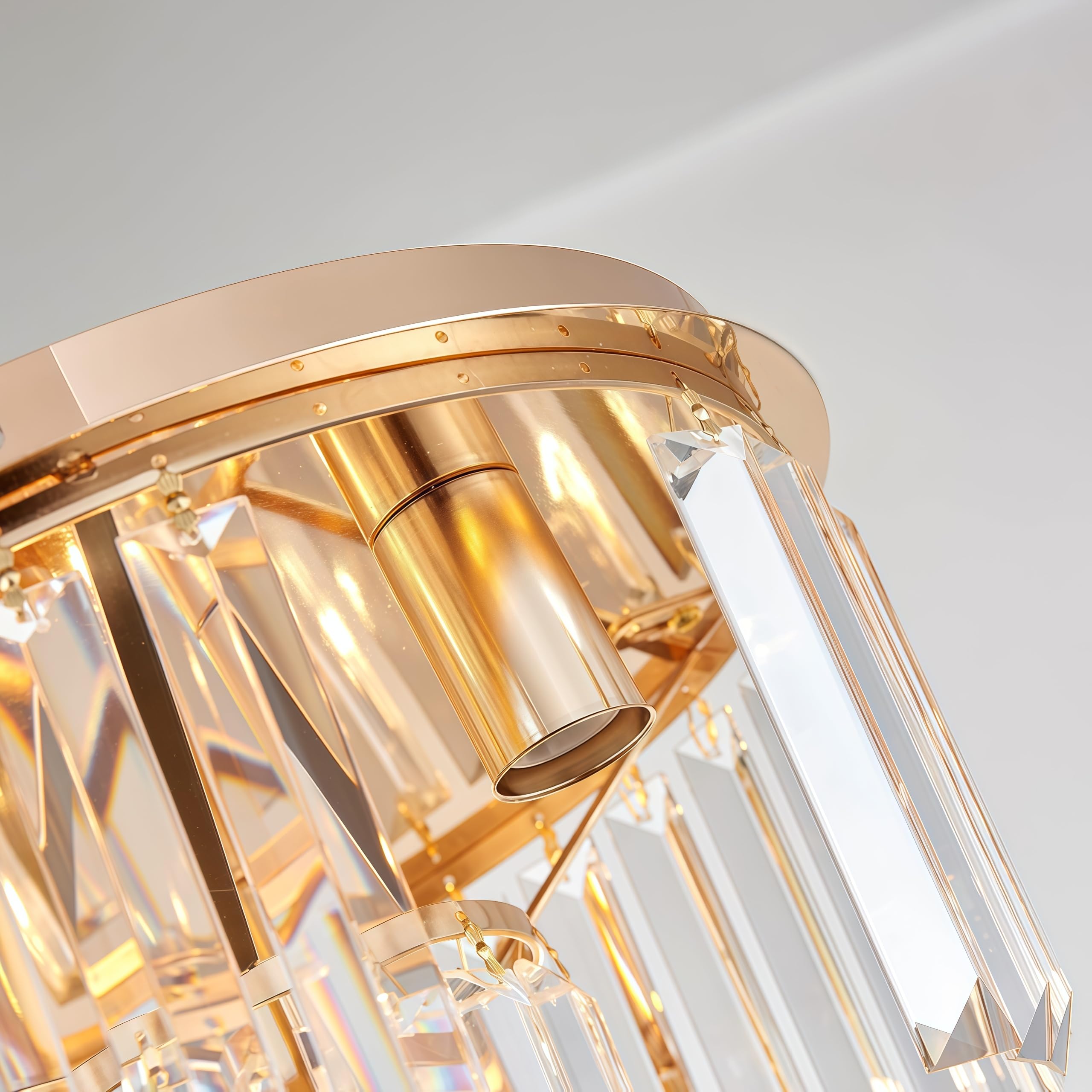 SHRINE LIGHTING Kristall-Deckenleuchte, Moderne Unterputz-Deckenleuchte, D30cm x H21cm, E14 Sockel 3-Licht, Gold Finish & K9 Kristall
