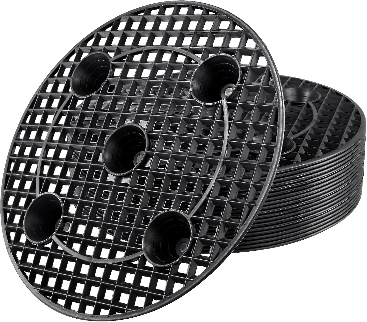 20 PCS 12 Inch Black Plant Level Pot Elevator, Plastic Plant Risers, Round Flower Pot Holder for Indoor Outdoor Gardens Patios Balconies Windowsill